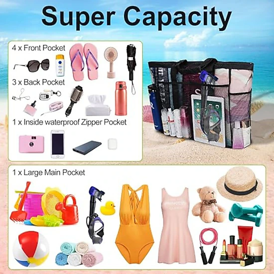 SS Design Mesh Beach Bag for Women Waterproof Sandproof Tote Bag - JCPenney