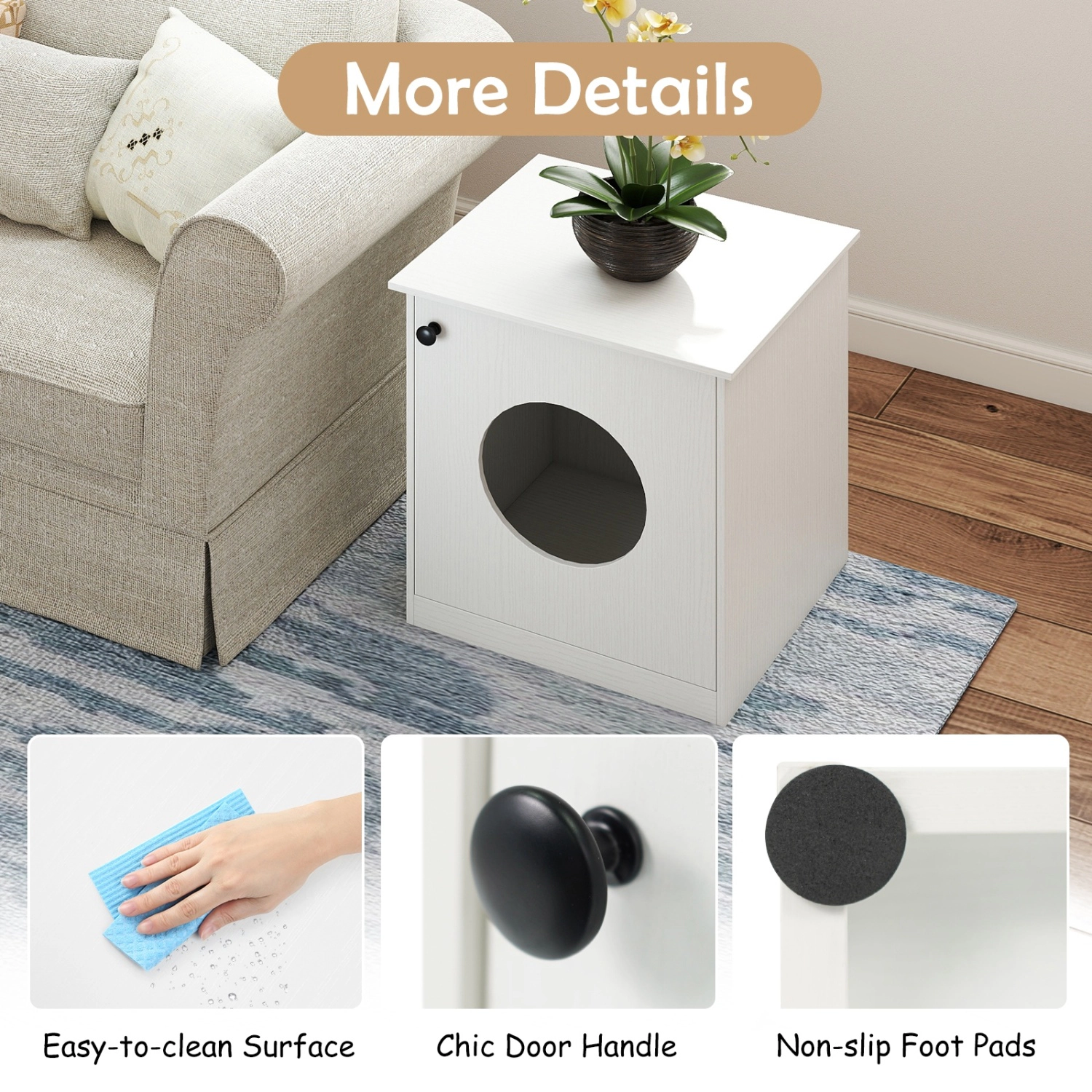 SUGIFT White Cat Litter Box Enclosure with Openable Door 20-in W 18.5-in D 22-in H 110-lb Tabletop Capacity