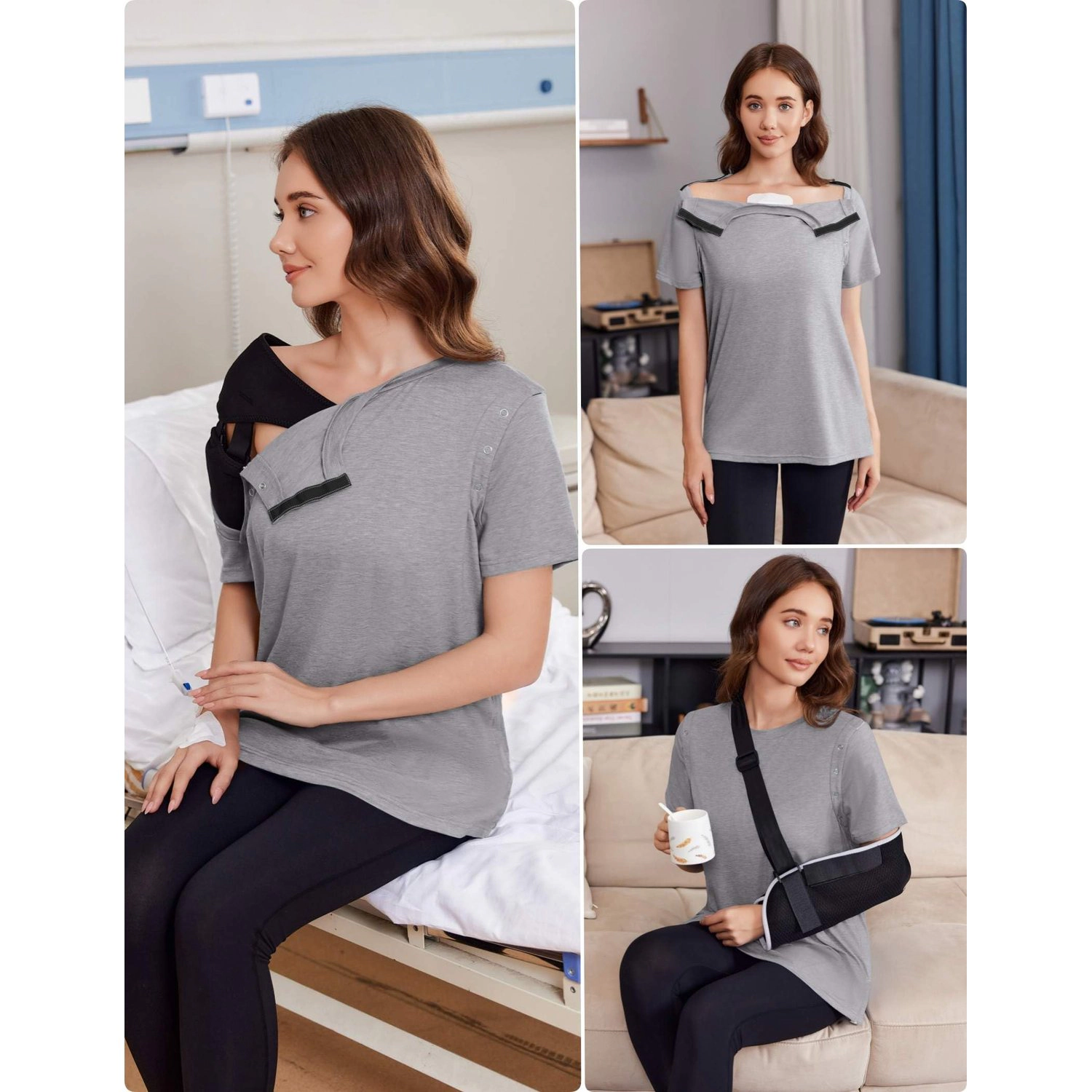 Pinspark Womens Short Sleeve Snap Side Nursing T-shirts Off Shoulder Adaptive Tops