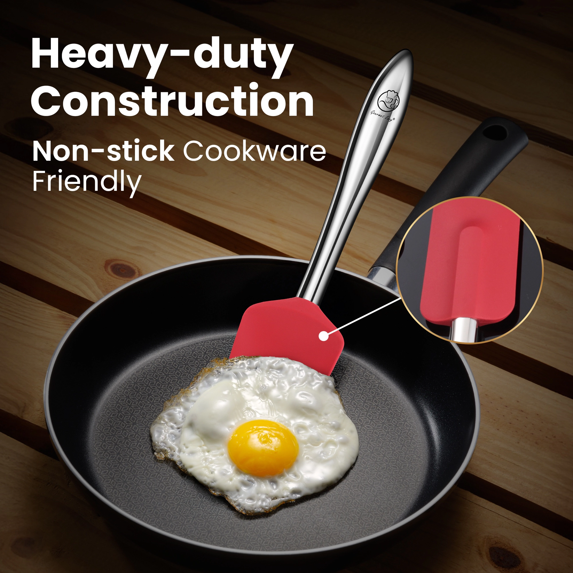 Gourmet Easy 5pcs Silicone Spatula Set, Heat Resistant with Stainless Steel Handle (Red)