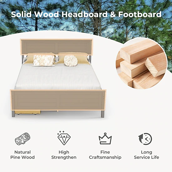 SlickBlue Full Bed Frame with Wood Headboard & Storage Drawers