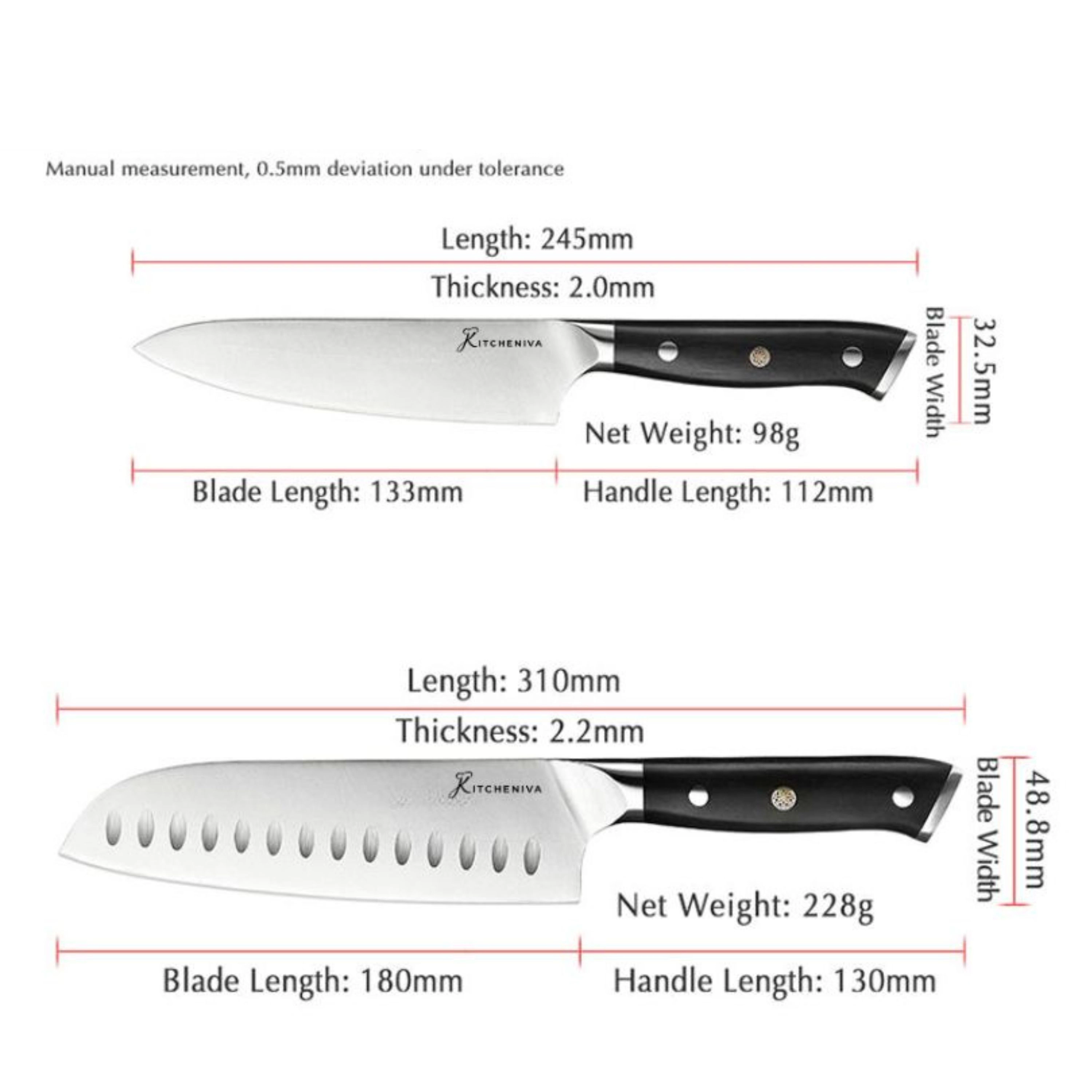 Kitcheniva 3-Piece German Stainless Steel Kitchen Knife Set With Ebony Wood Handle