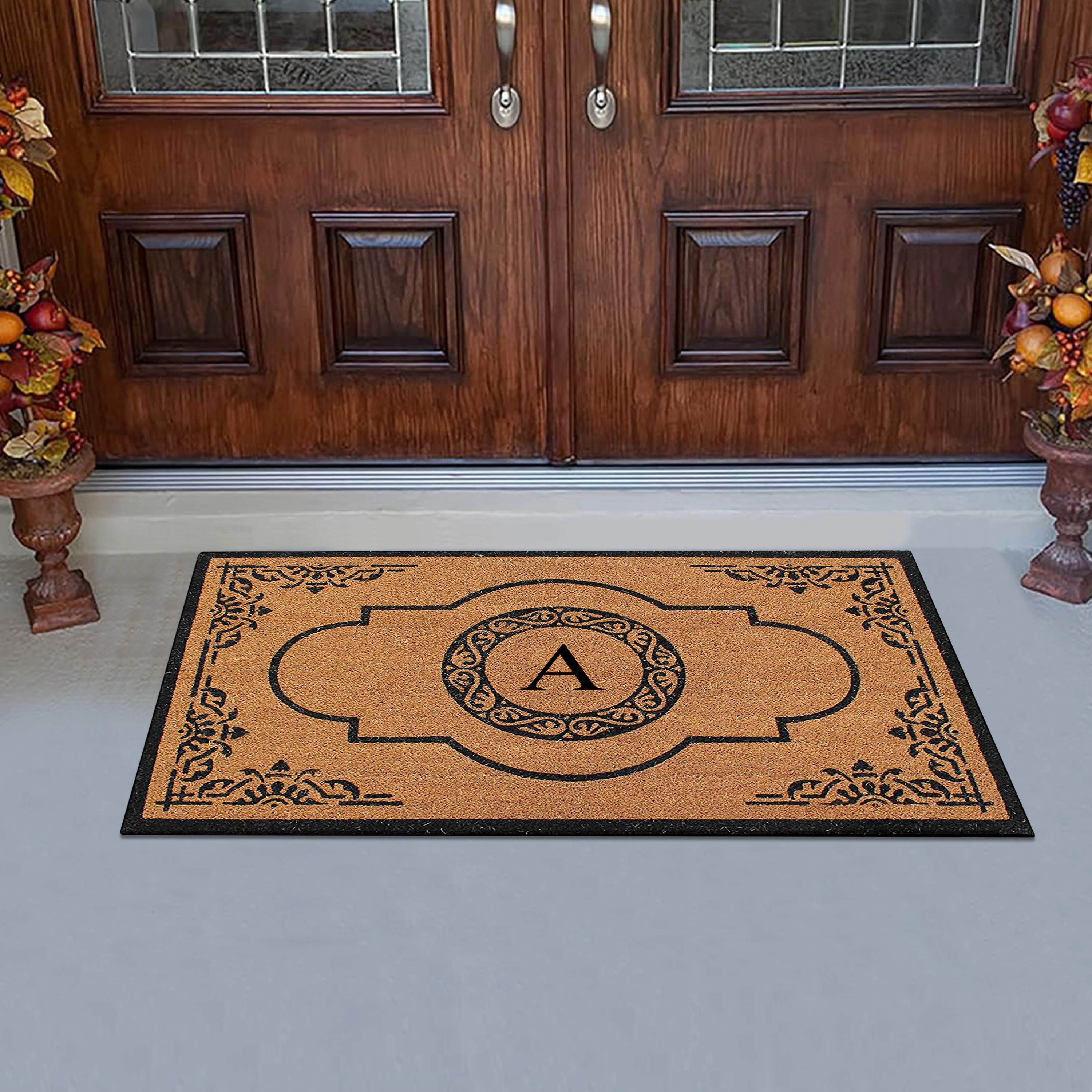 A1HC Natural Coir Personalized Front Door Mat Vinyl Backing 30x48 Heavy Duty Monogrammed Letter M