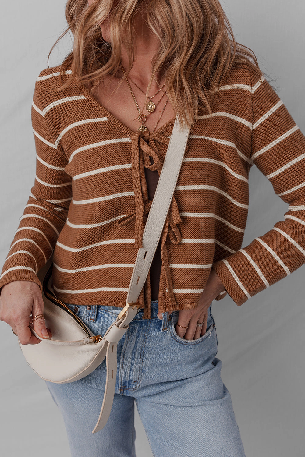 Threaded Pear Women's Lilly Striped Knit Cardigan Sweater