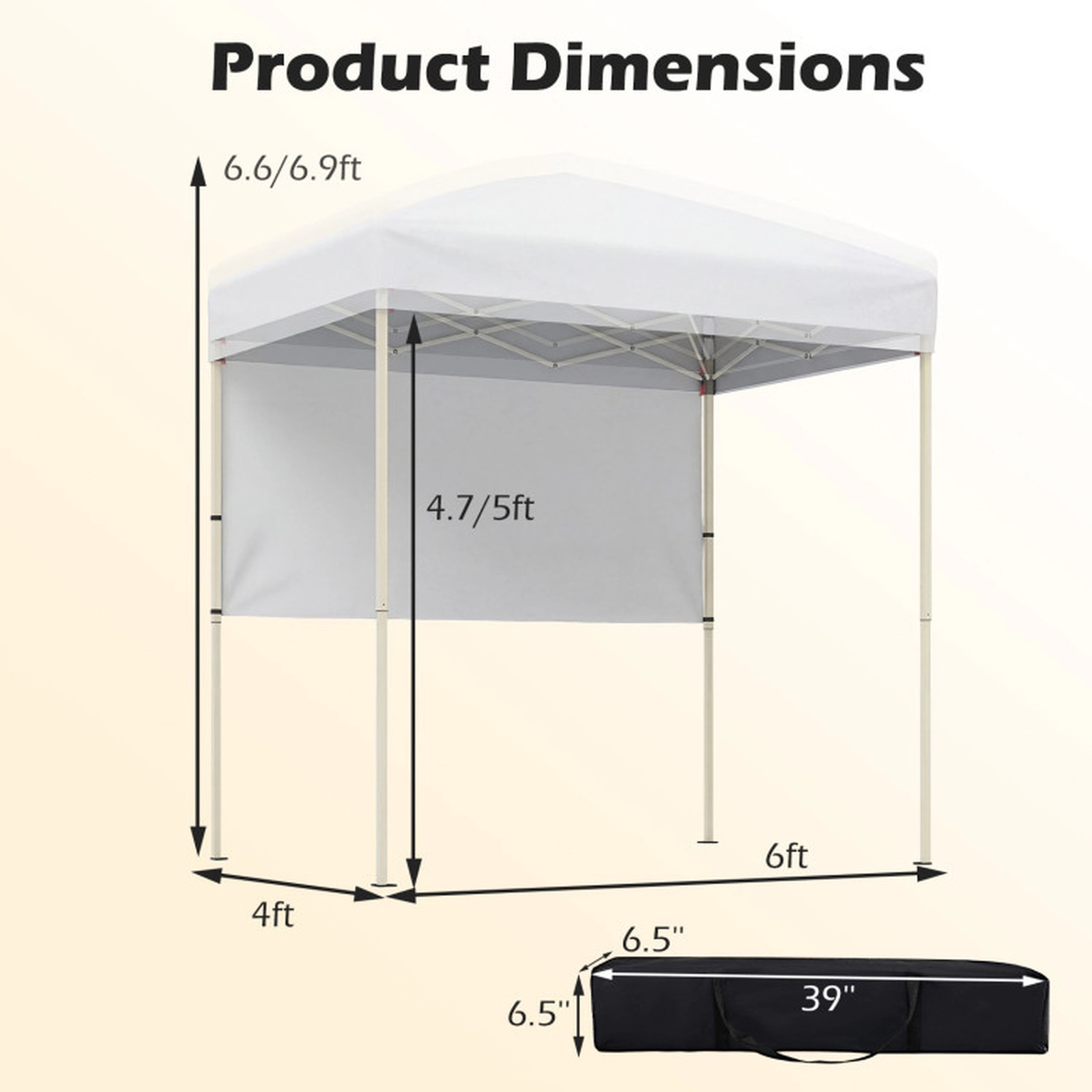 SUGIFT White Compact Folding Pop Up Canopy Tent with 1 Half Sidewall and Carry Bag 6-ft W 4-ft D 6.6-ft H