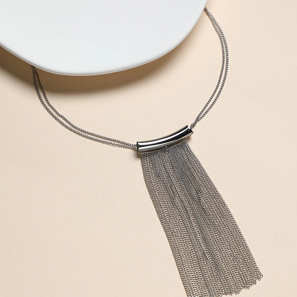 SOHI Women's Metallic Silver the Hanging Chain Bar Lariat Necklace