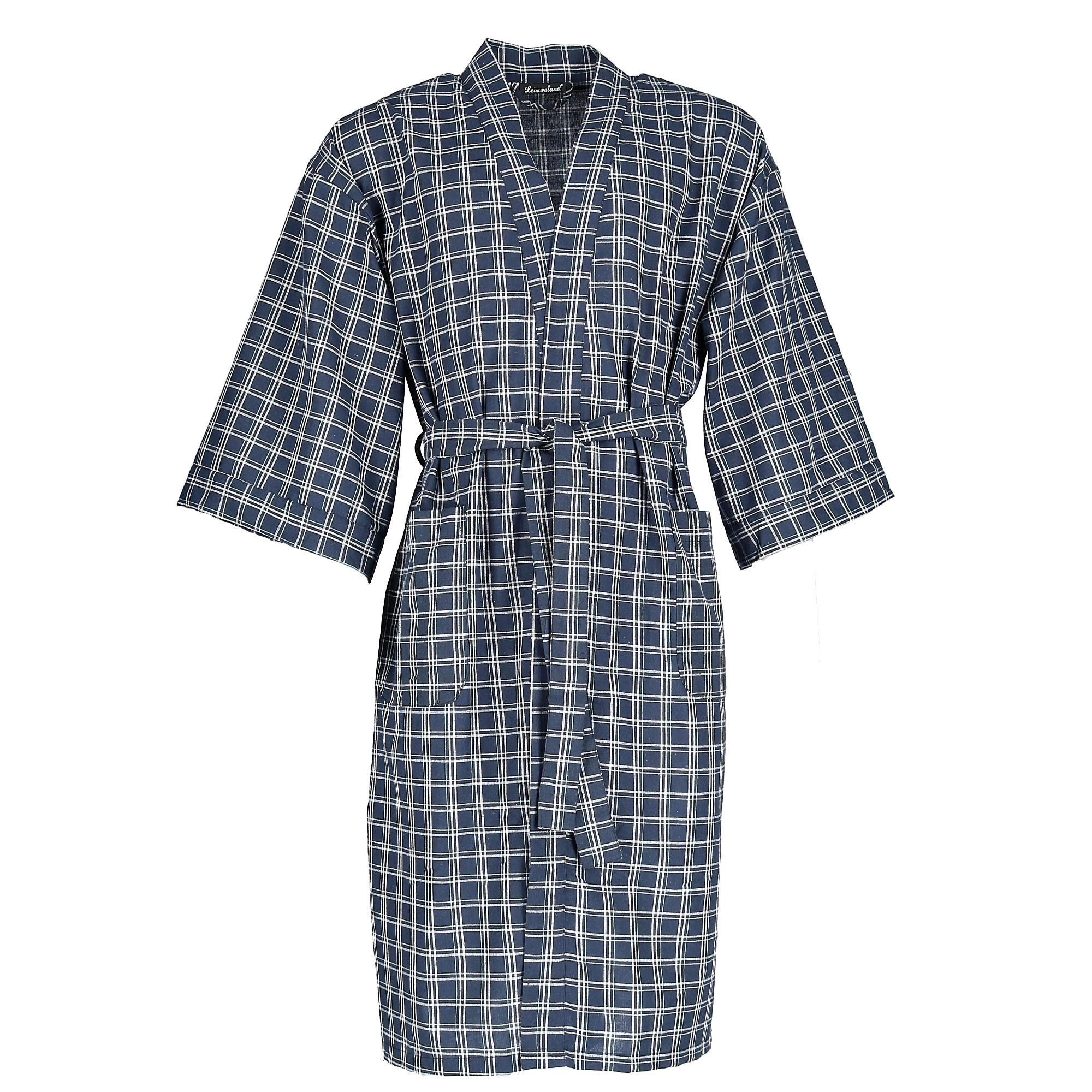 Leisureland Men's Plaid Kimono Broadcloth Robe