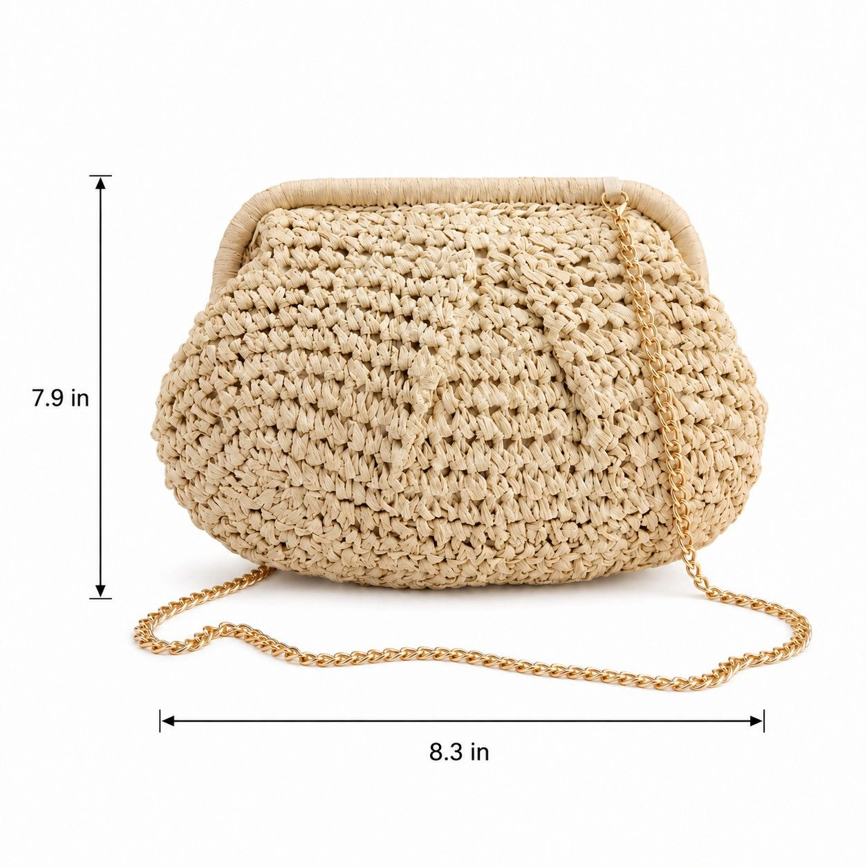 Alilang Women's Woven Straw Crossbody Bag Small Chain Shoulder Handbag with Flap Closure, Khaki