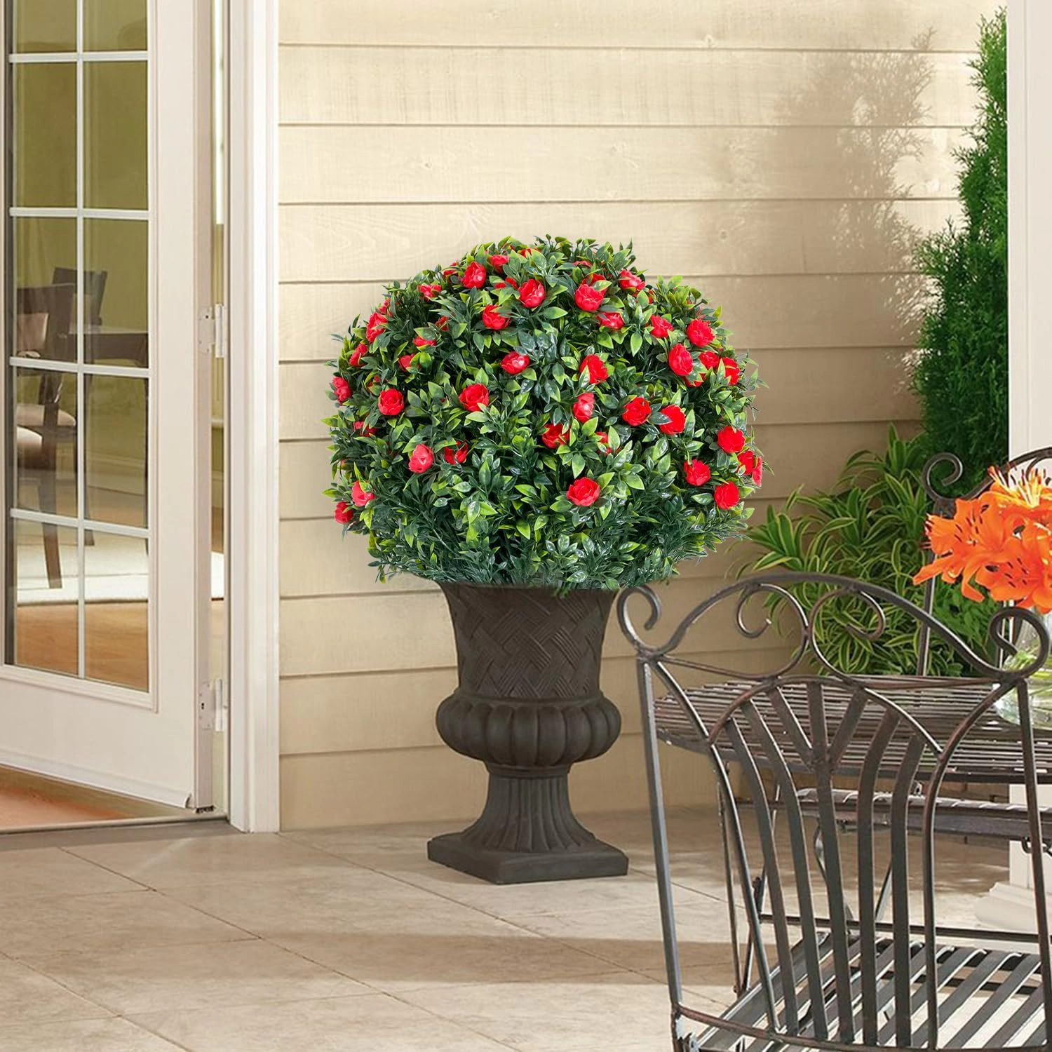Artificial Topiary Trees, 2 Pack, Red Rose, 1.97 x 1.31 ft