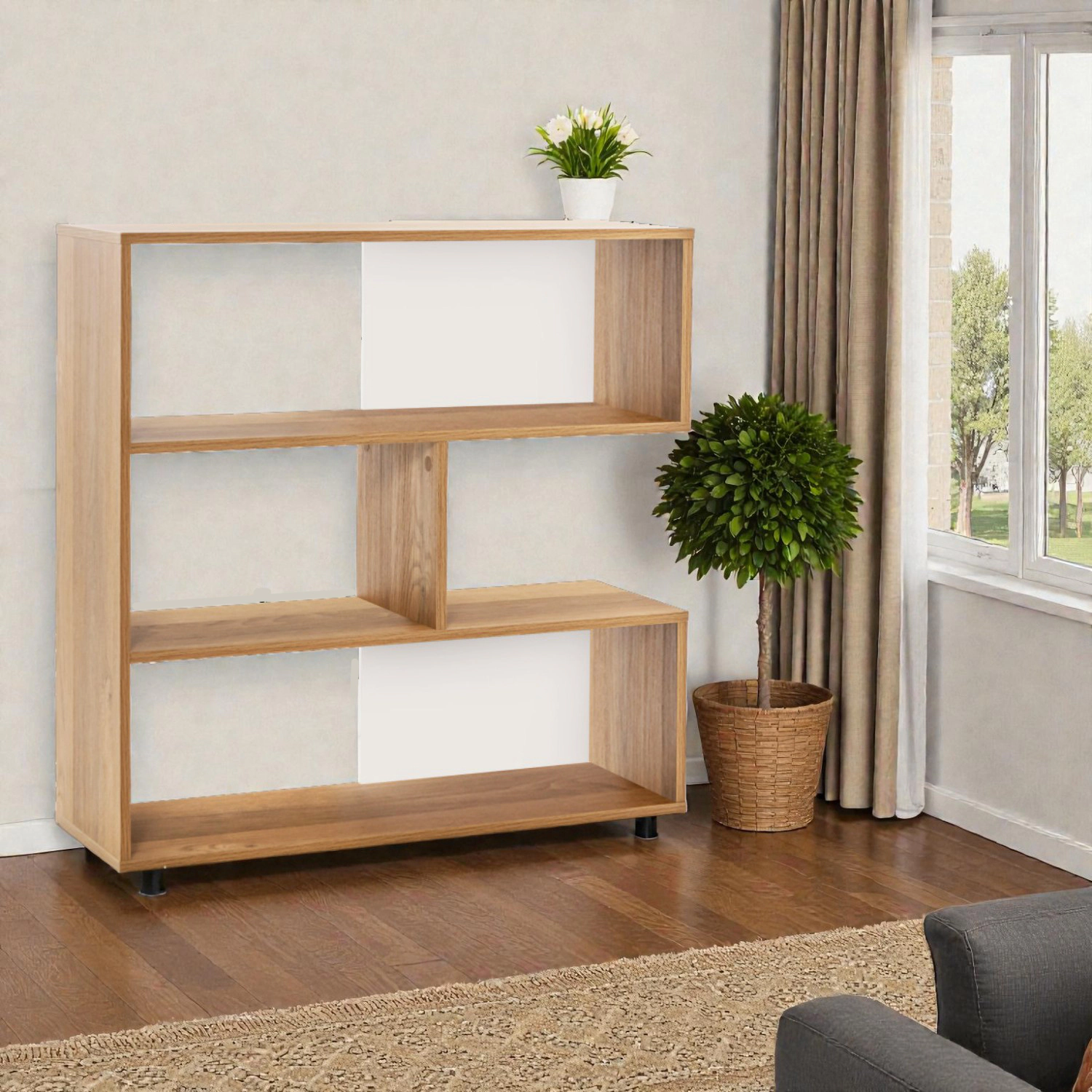 Hivvago 3-Tier Curved Bookcase with Safety Feature