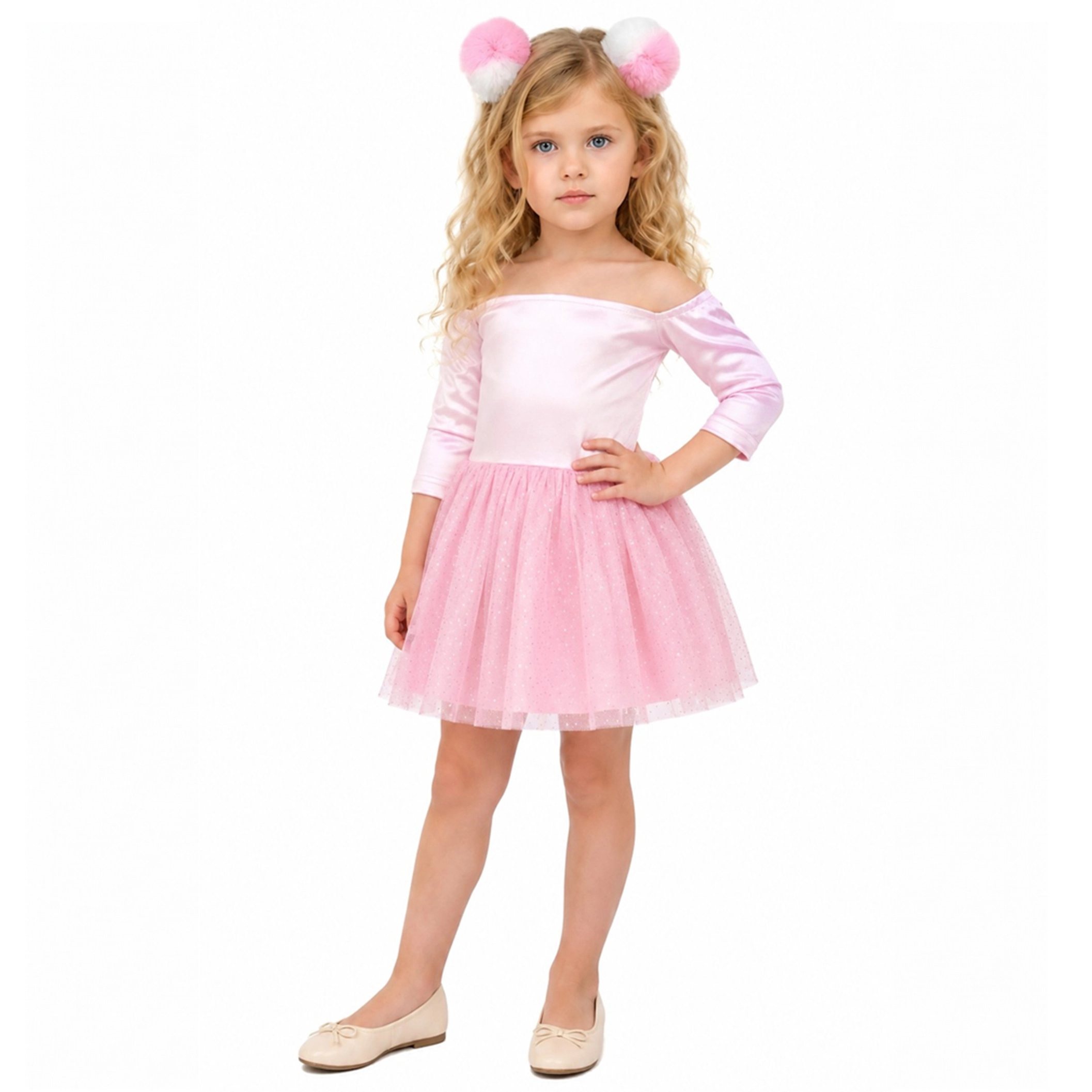 2Bunnies Baby & Toddler Girls 12M-4T Pink Off-Shoulder Glitter Tulle Dress with Smocked Back