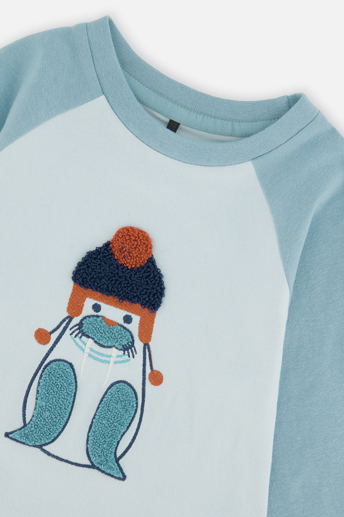 Deux par Boys Long Sleeve Raglan Organic Cotton Walrus Ski Graphic T-Shirt