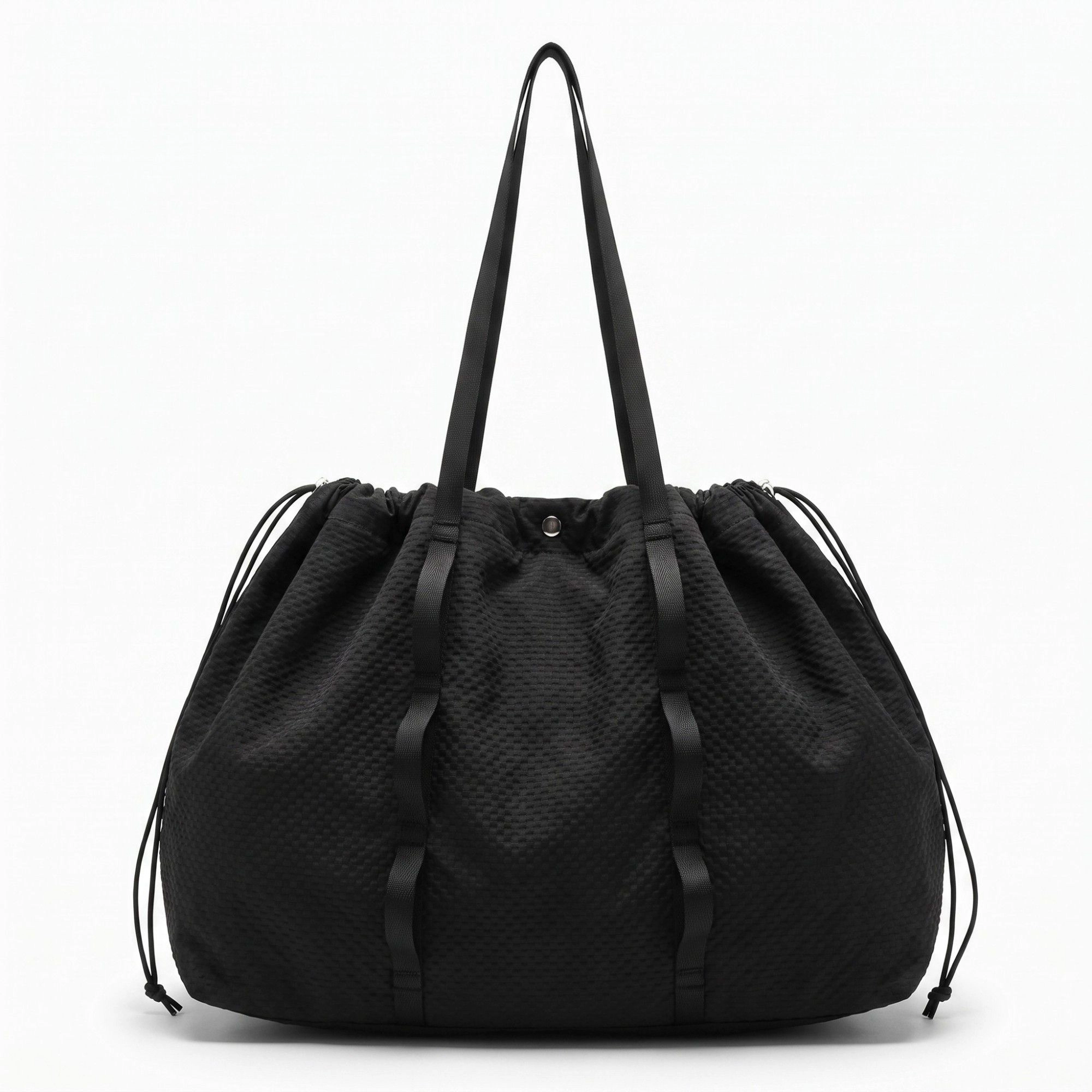Alilang Women's Textured Drawstring Tote Bag with Dual Long Shoulder Straps and Snap Closure 13x15.7x5.3in