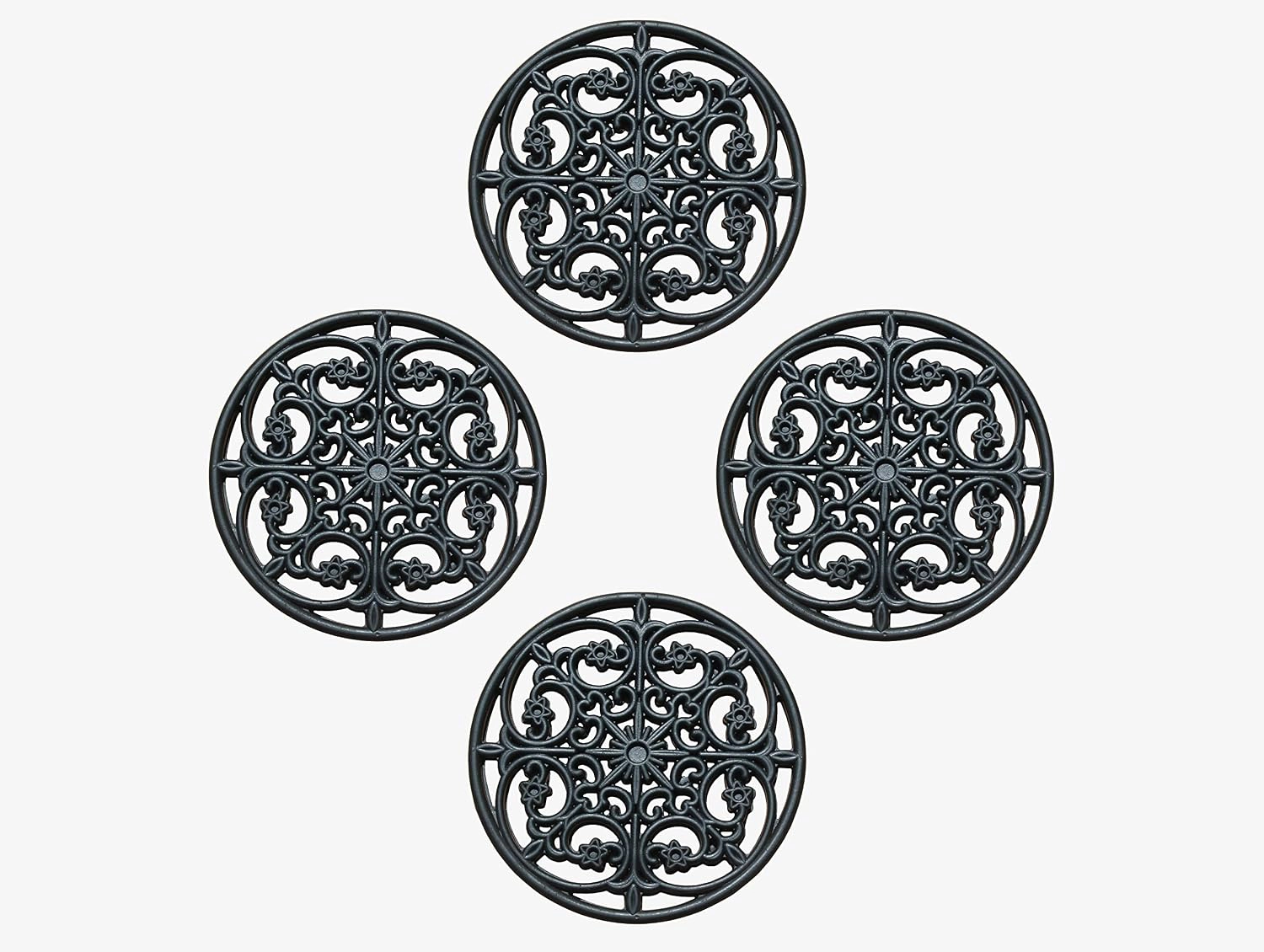 A1 Home Collections Paisley Star Black Rubber Garden Stepping Stone Mats Set of 4, 12 x 12 In