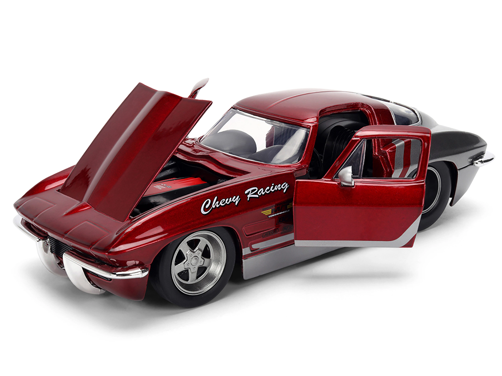 Jada 1963 Chevrolet Corvette Stingray "Chevy Racing" Red Metallic and Gray "Bigtime Muscle" Series 1/24