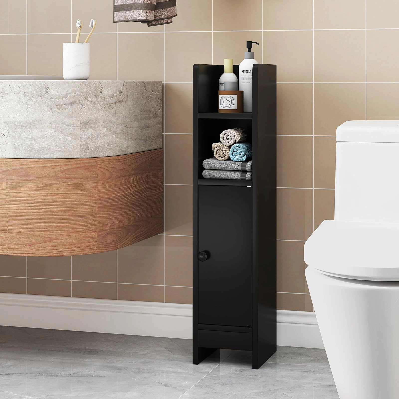 Glintex Slim Corner Bathroom Cabinet with Fall Guard Top and 3-Tier Shelf
