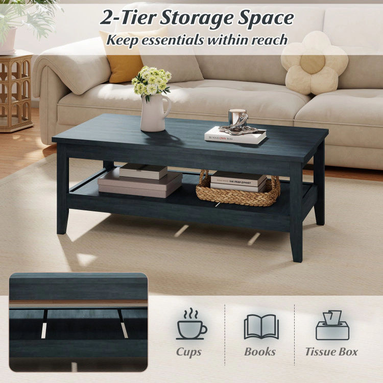 Hivvago Rustic Living Room Coffee Table with Reinforced Thick Top