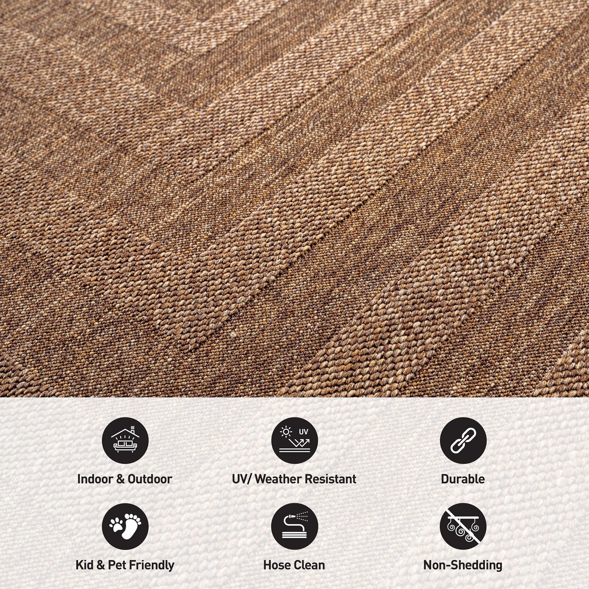 World Rug Gallery Geometric Indoor/Outdoor Flat Woven-Natural Jute-Style, Easy-Care Patio for Backyard Porch Deck