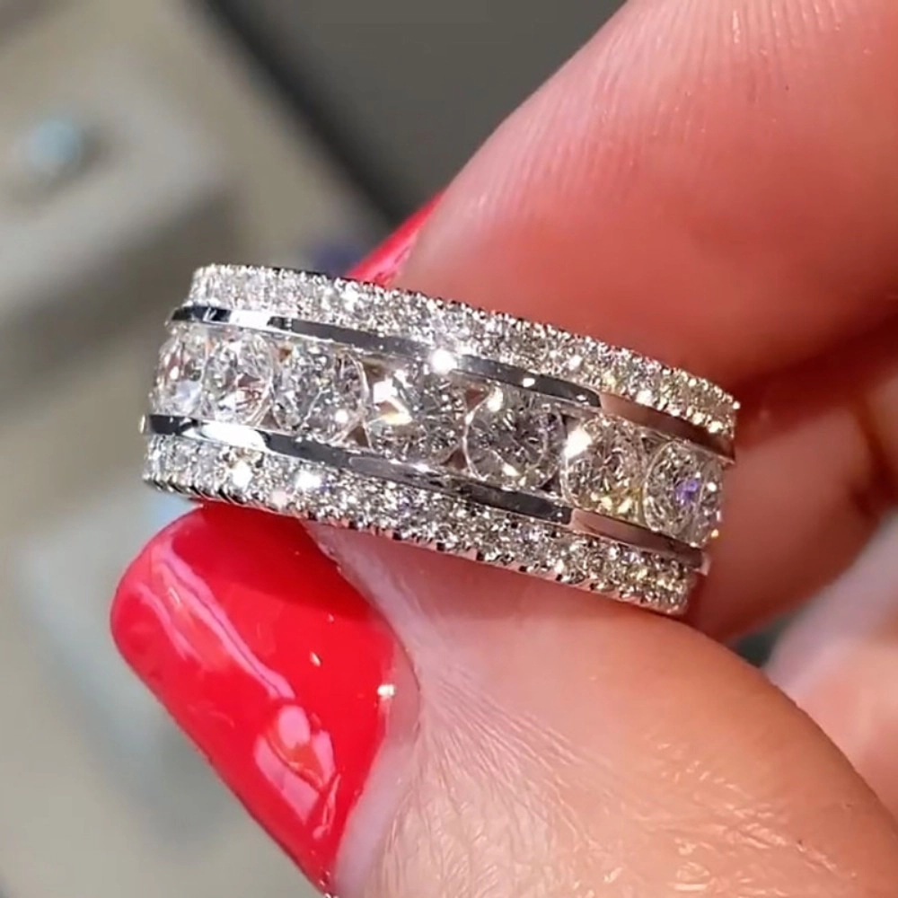 White Gold Plated Cubic Zirconia Exquisite Luxurious Wide Statement Ring