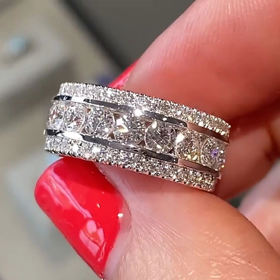 White Gold Plated Cubic Zirconia Exquisite Luxurious Wide Statement Ring
