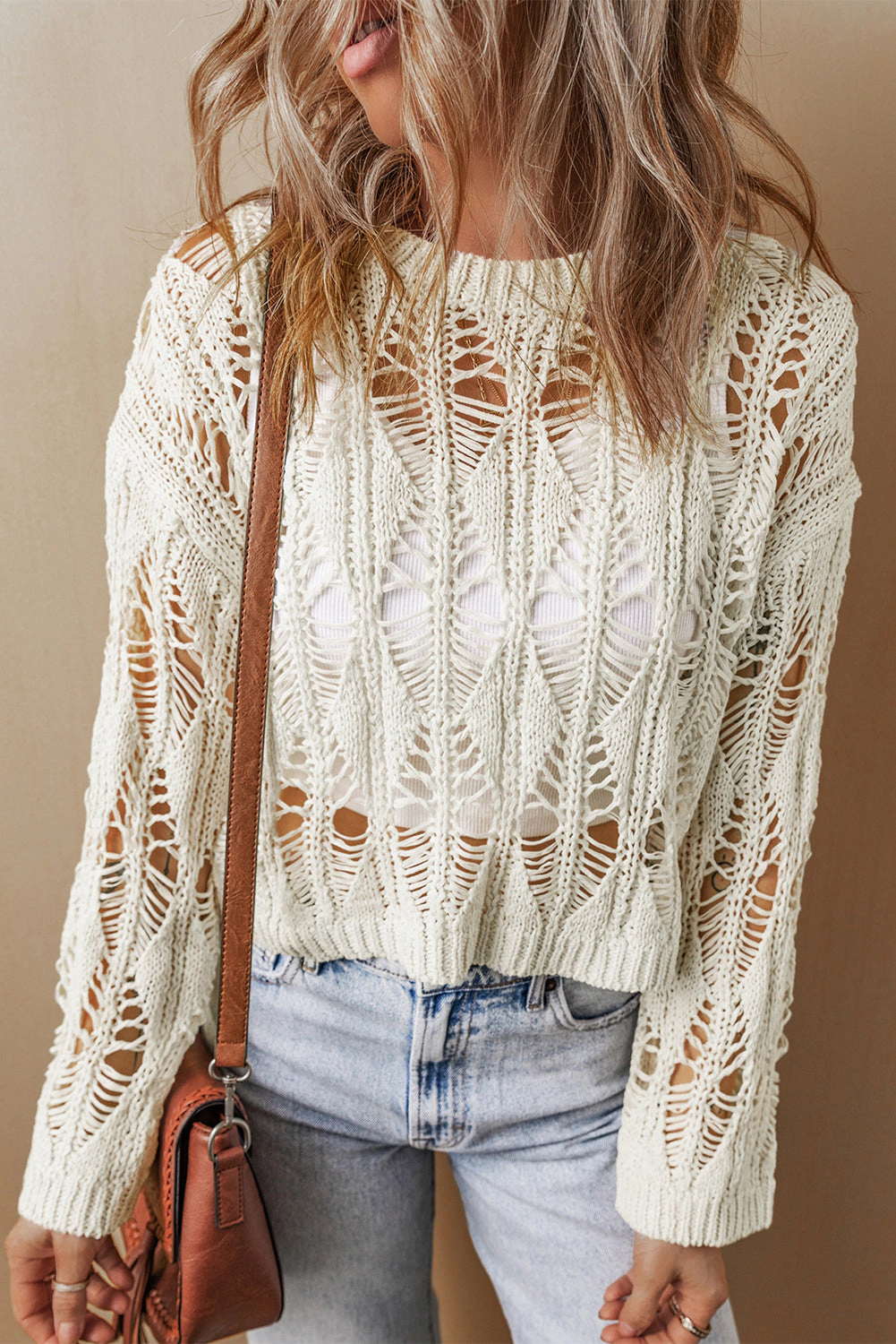 Threaded Pear Women's Olivia Crochet Loose Fit Sweater