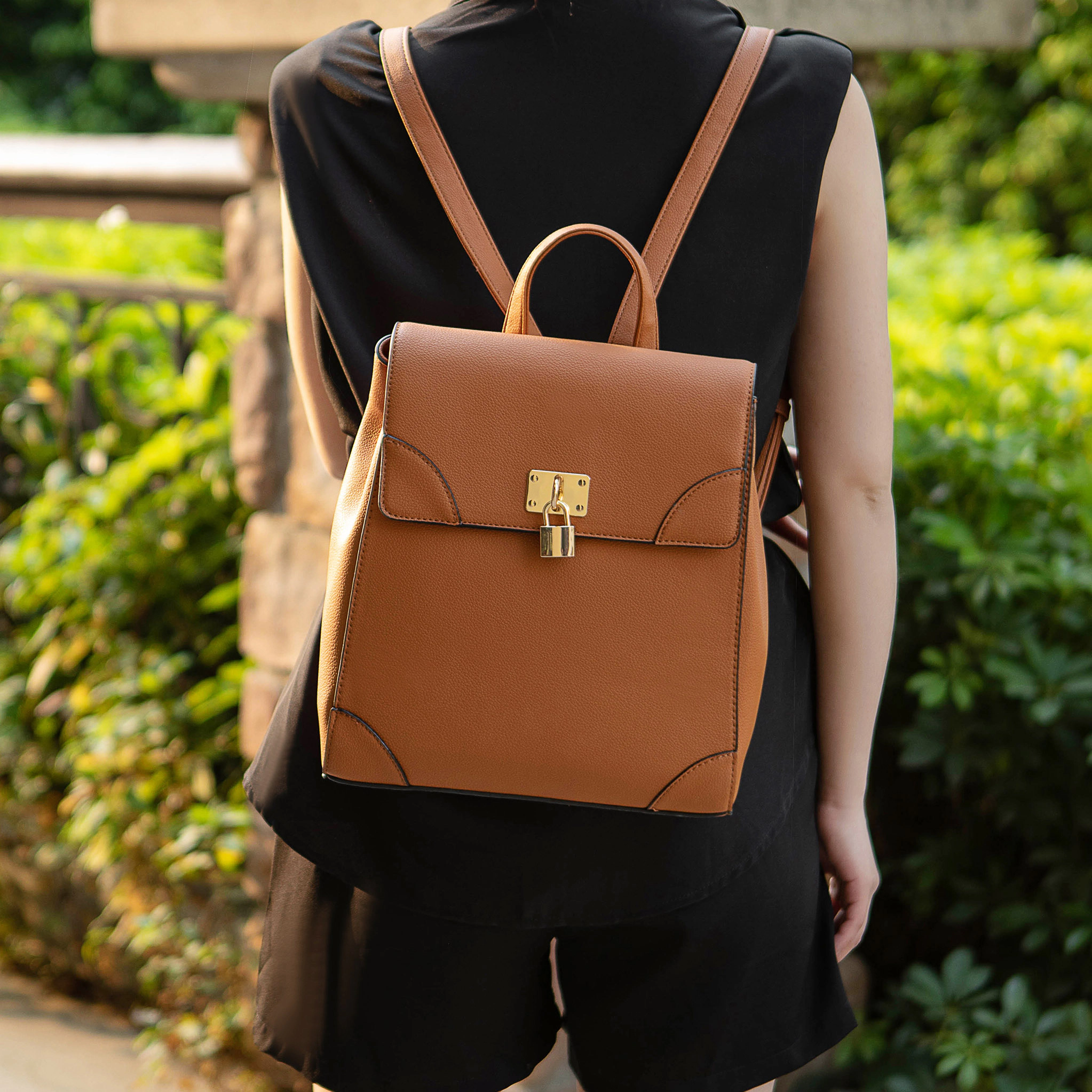 Mia K Collection Sansa Vegan Leather Backpack Purse, Gold Hardware
