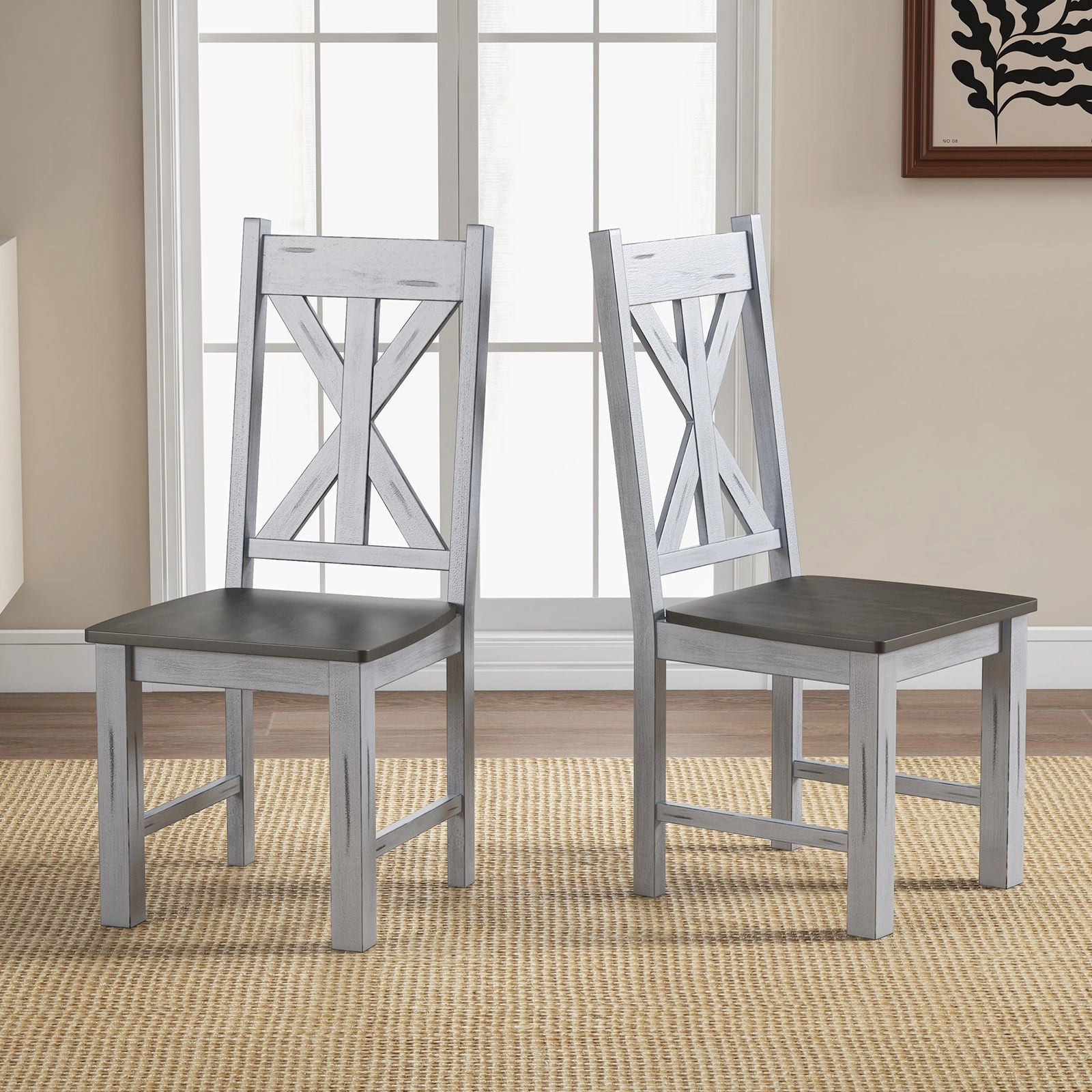 SlickBlue Farmhouse Dining Chairs Set of 2, Hollow Back Wood Chairs