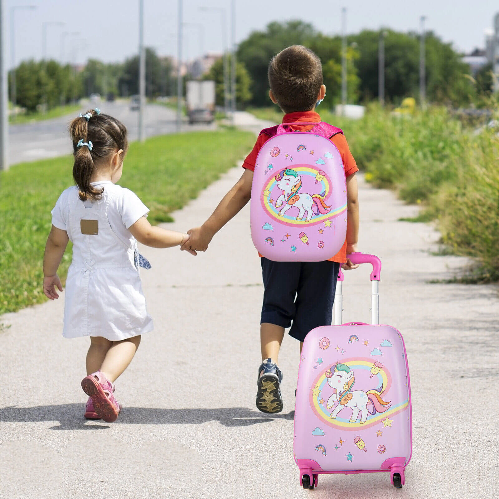 Hivvago 2 Pieces Kids Carry-on Luggage Set with 12 Inch Backpack