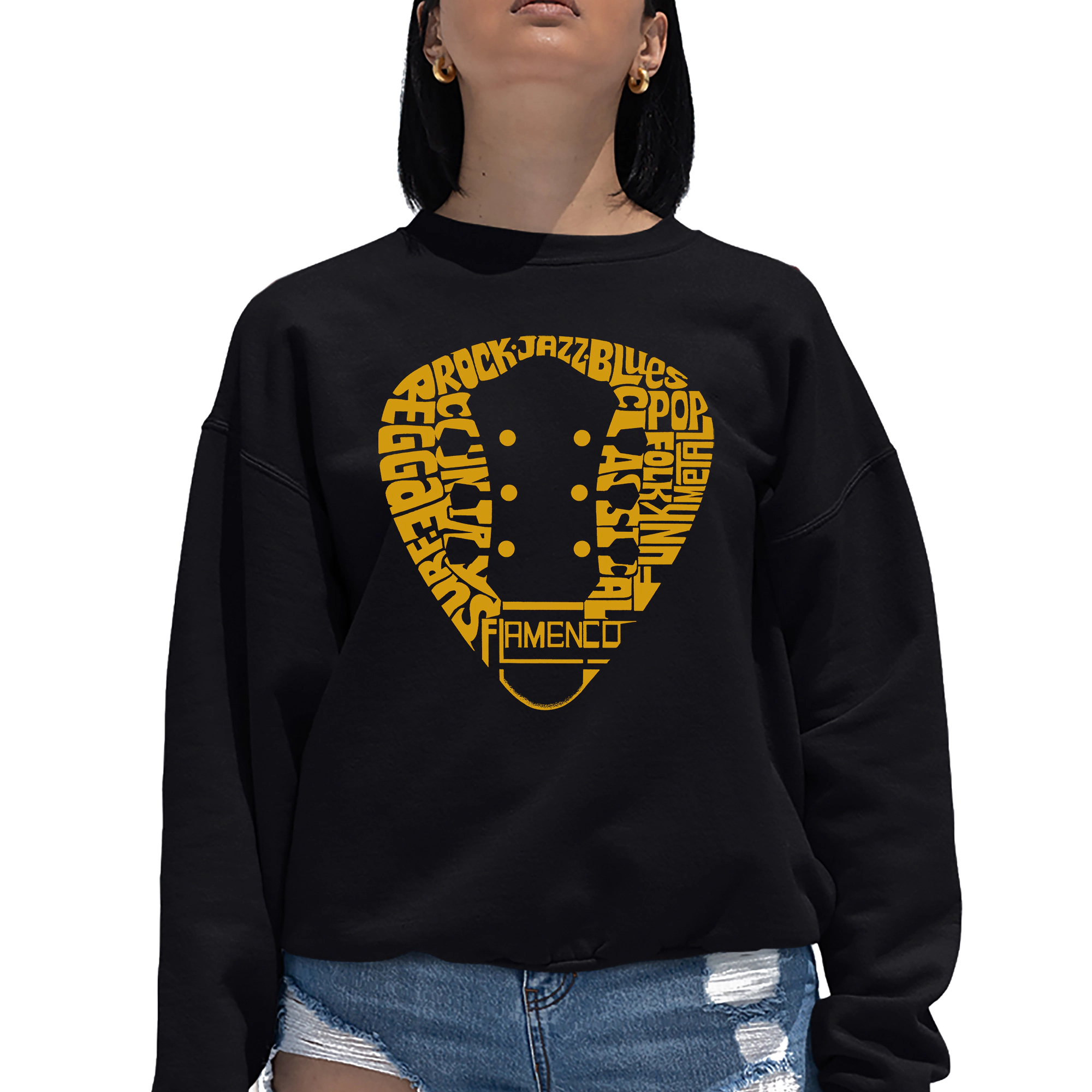 LA Pop Art Guitar Pick Genres - Women's Word Crewneck Sweatshirt