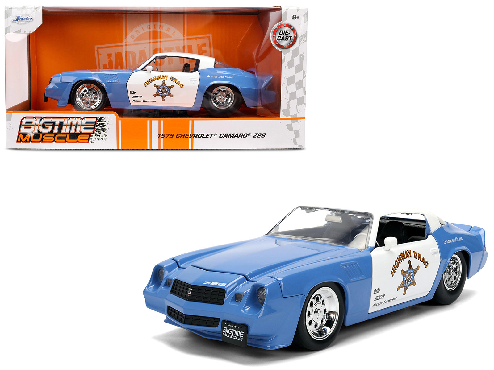 Jada 1979 Chevrolet Camaro Z28 Police "Highway Drag" Blue and White "Bigtime Muscle" Series 1/24 Diecast Model