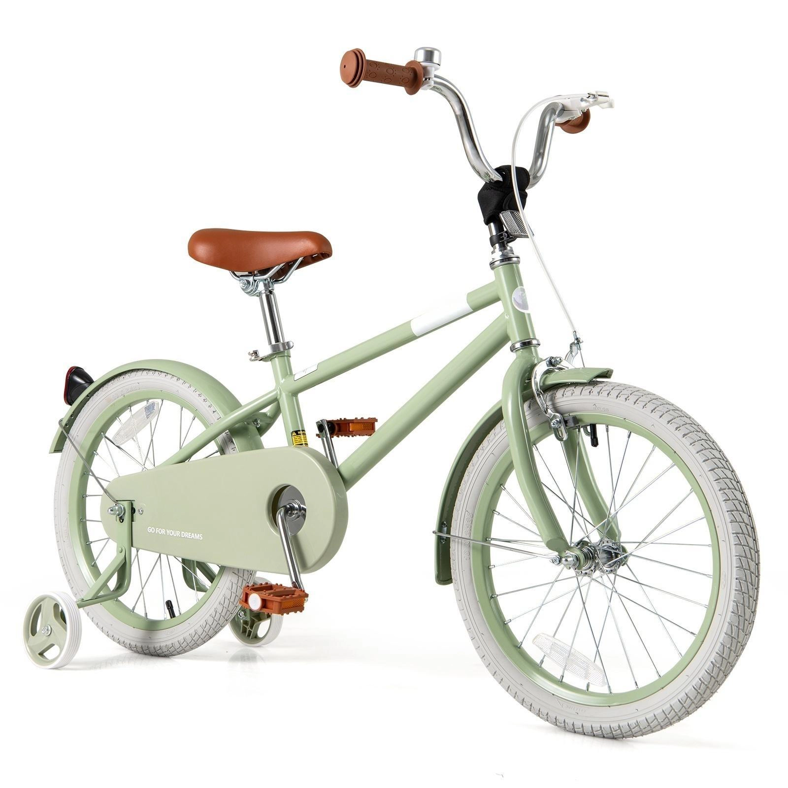 SUGIFT Kids Bike with Adjustable Handlebar and Saddle 145-lb Seat Capacity Green + Brown-18 Inches