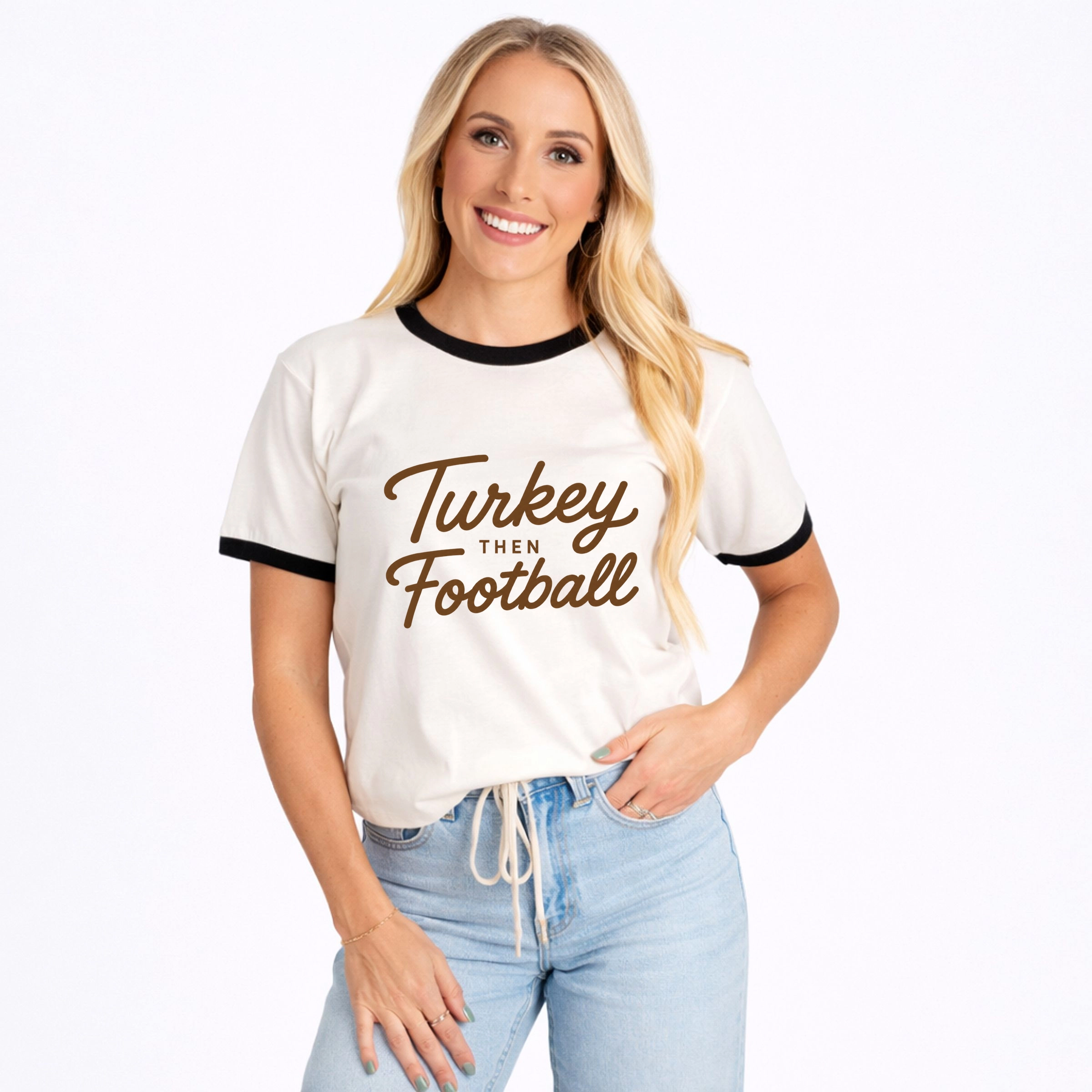 Simply Sage Market - Women's Ringer Graphic T-Shirt Turkey Then Football