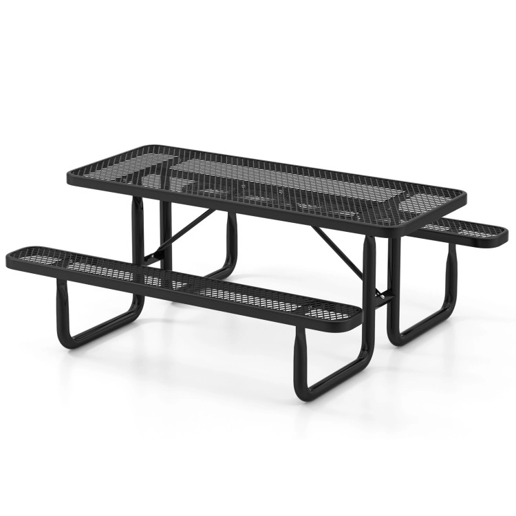 Hivvago Outdoor Picnic Table And Bench Set For 8 Person With Seats And Mesh Grid-Black