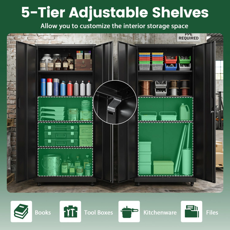 Hivvago Rolling Metal Storage Cabinet 73 Inches Lockable File Cabinet with 4 Smooth Wheels