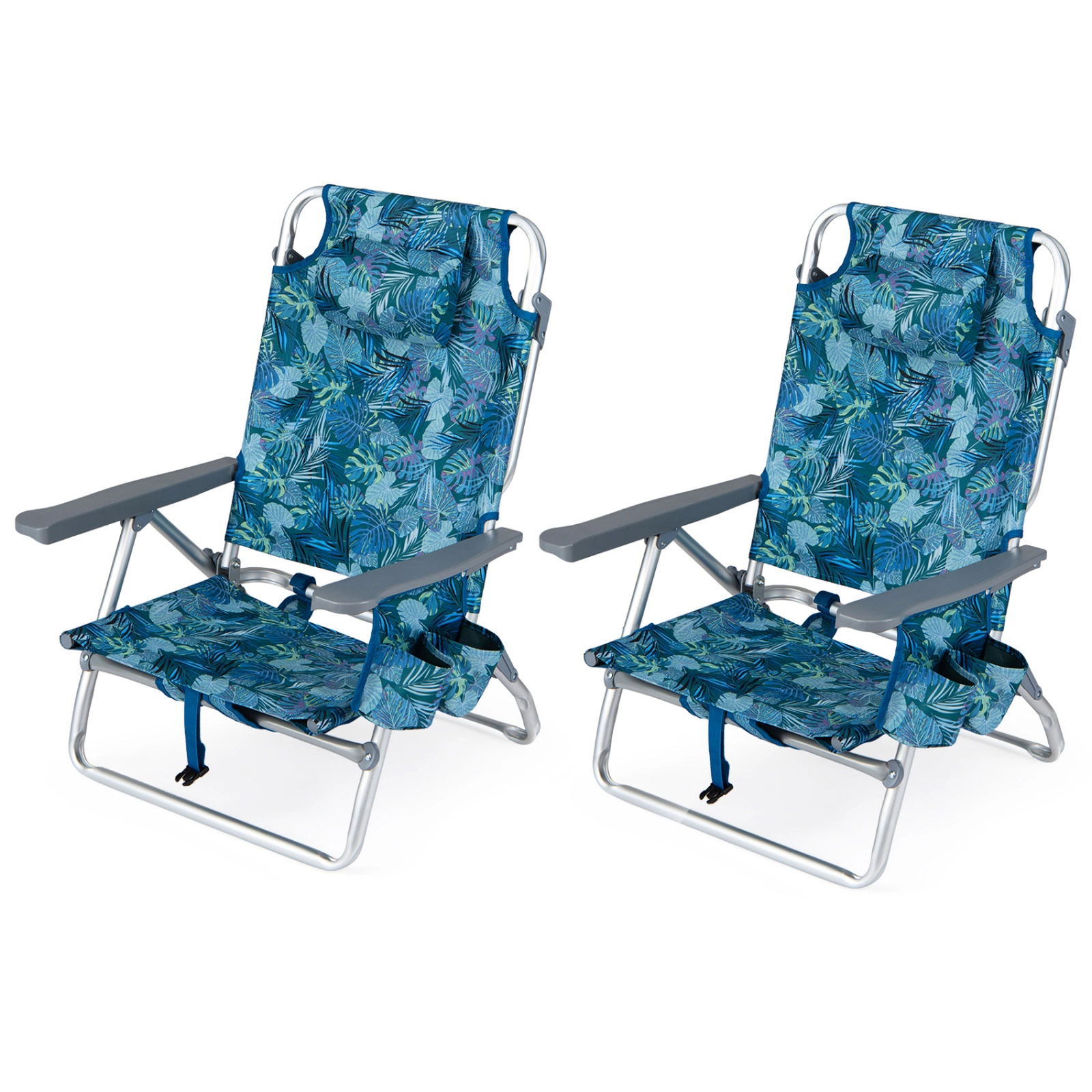 SUGIFT Portable Folding Backpack Beach Recliner Chair 330-lb Capacity 5-Position Backrest & Padded Headrest Peacock Blue
