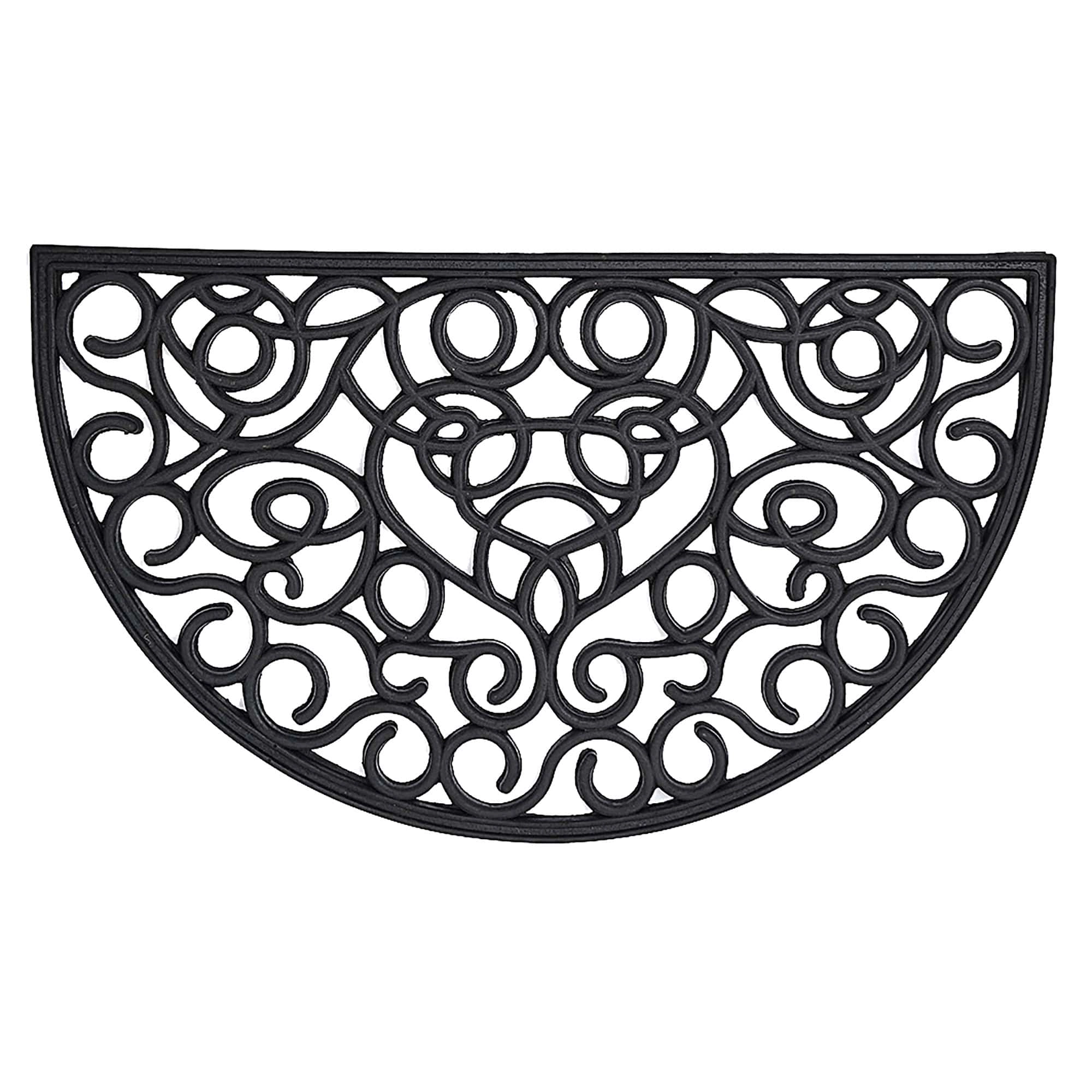 Evideco French Home Goods Black Half Round Scroll Rubber Doormat 30 x 18 Inches