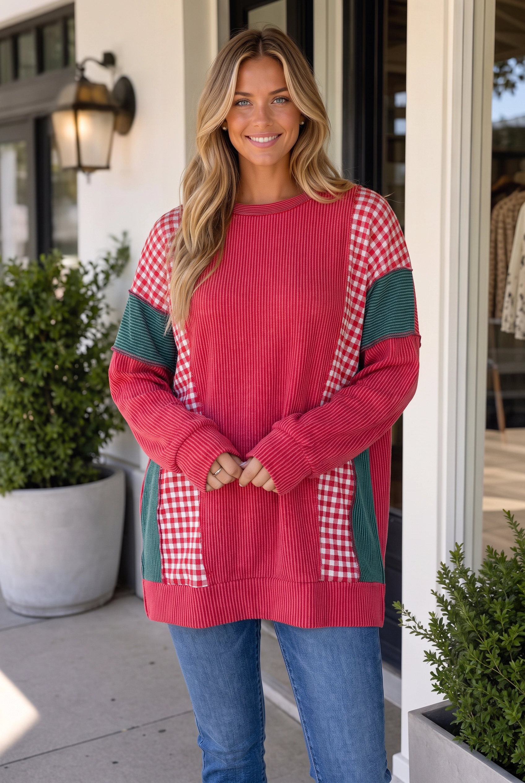 Threaded Pear Women's Emely Colorblock Twist Rib Long Sleeve Top
