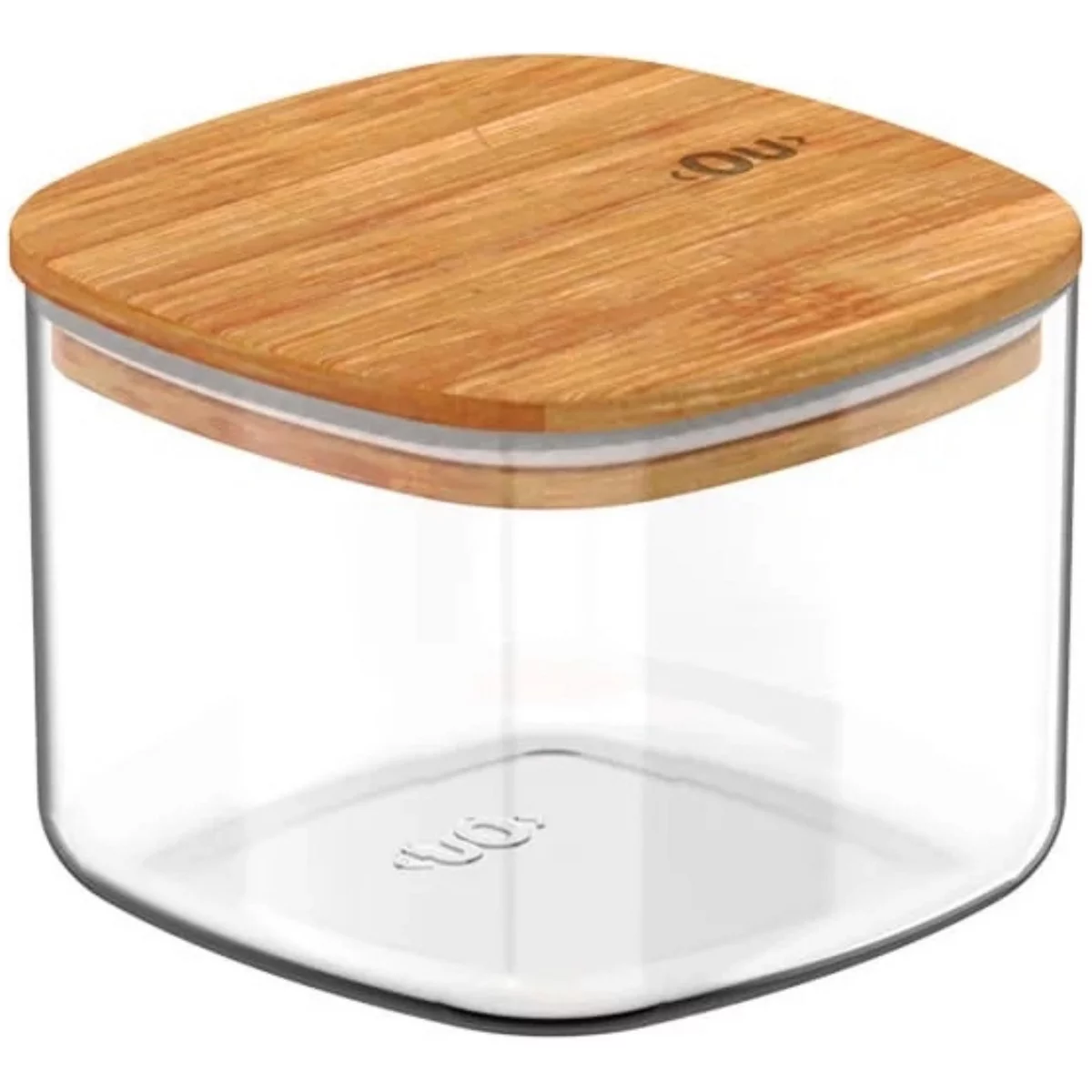 OU Airtight Food Storage Container 1.9cup, Clear Plastic w/ Leak Proof Bamboo Lid, Stackable Kitchen Pantry Organizer