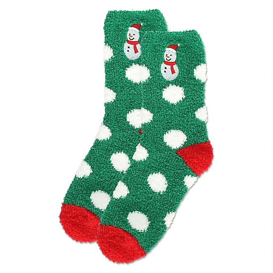 MeMoi Women's Polka Dot Snowman Embroidery Cozy Crew Socks