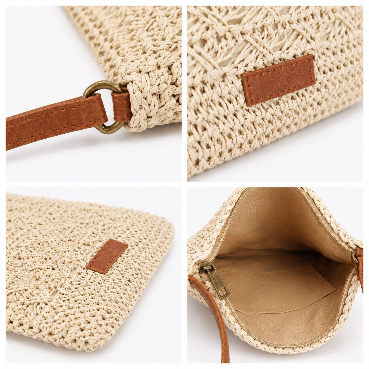 Alilang Women's Textured Woven Crossbody Bag with Adjustable Strap Zip Closure and Slip Pocket, Khaki