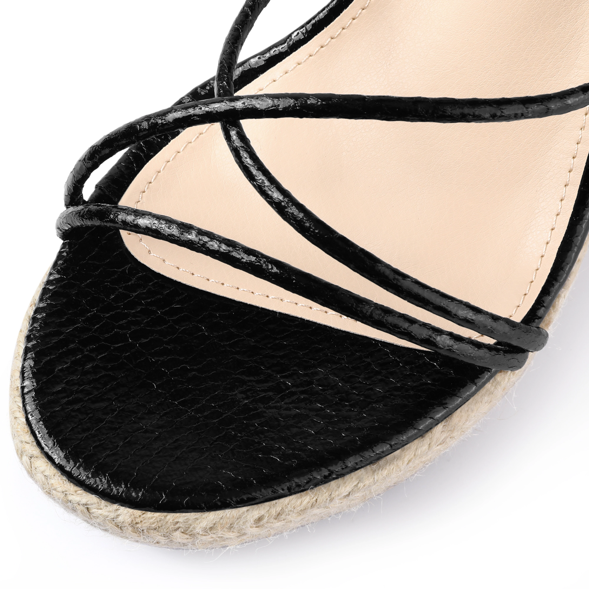 BLISSFUL STEP Women's Strappy Lace Up Snake Print Espadrilles Wedges Sandals