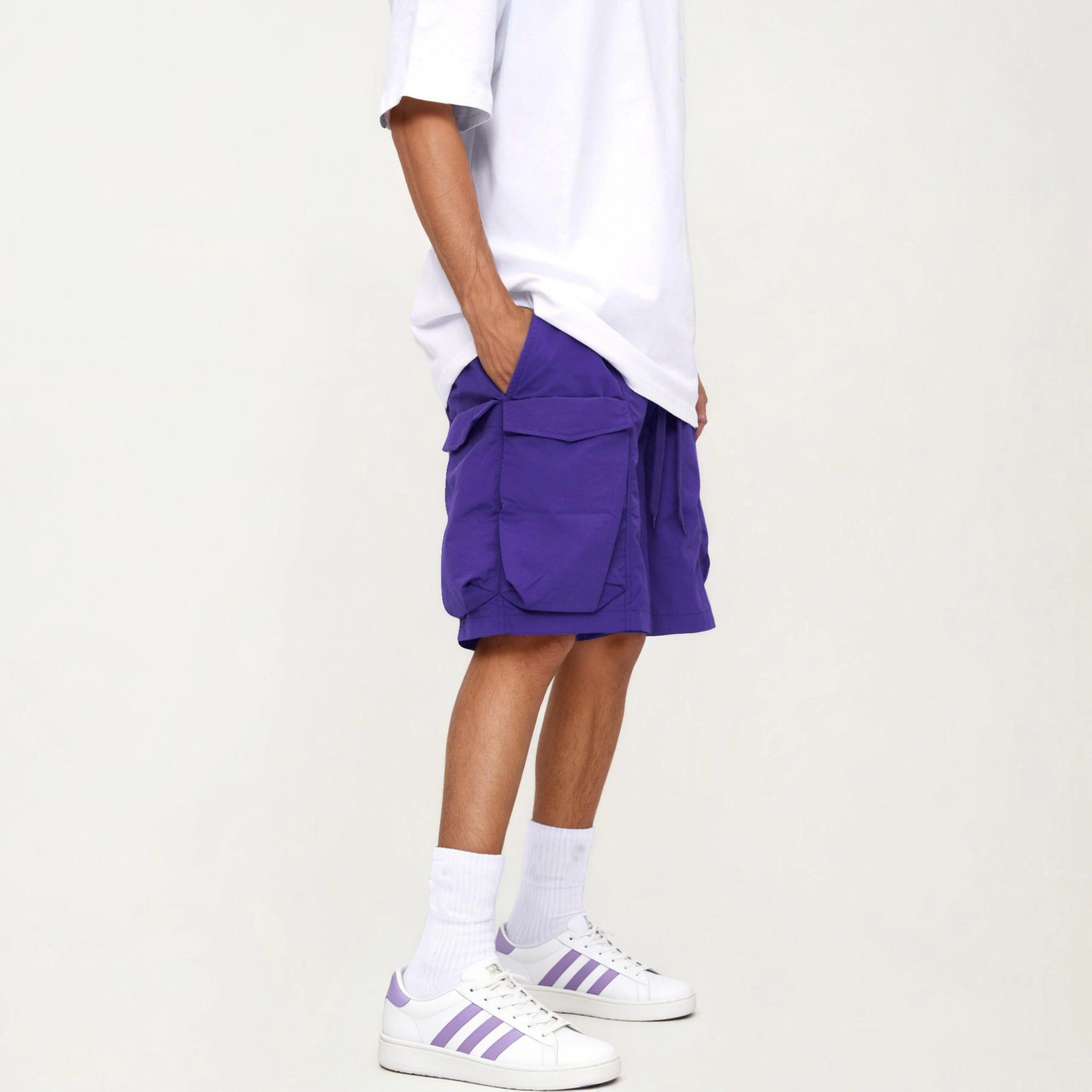 Anna-Kaci Men's Multi-Pocket Drawstring Waist Relaxed Fit Casual Cargo Shorts with Zipper Details