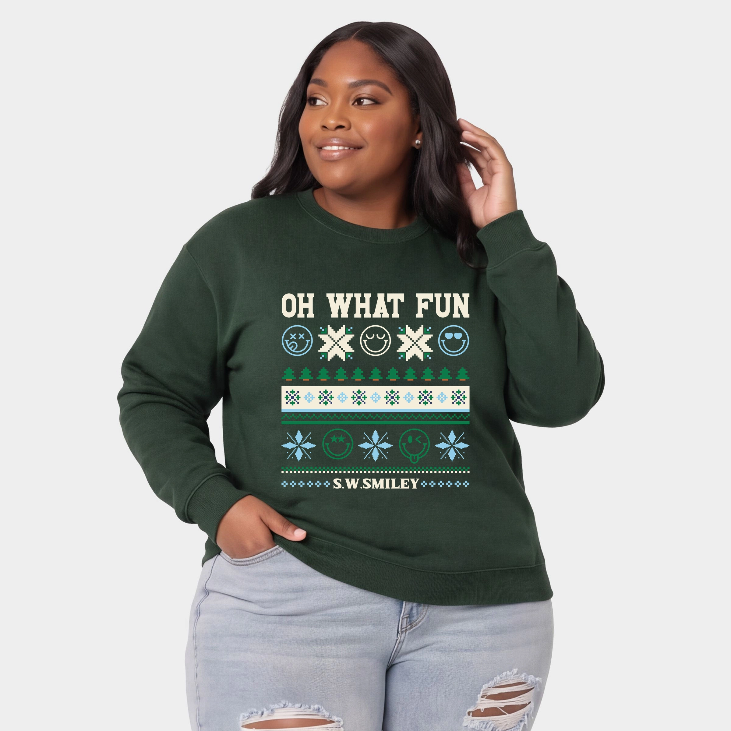 Simply Sage Market - Women's Plus Sweatshirt S.W.Smiley Oh What Fun Ugly Sweater