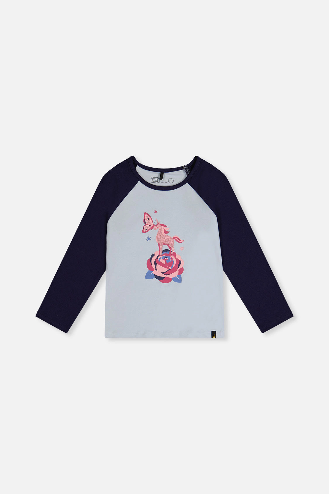 Deux par Girls Raglan Organic Cotton Unicorn and Butterfly Graphic T-Shirt