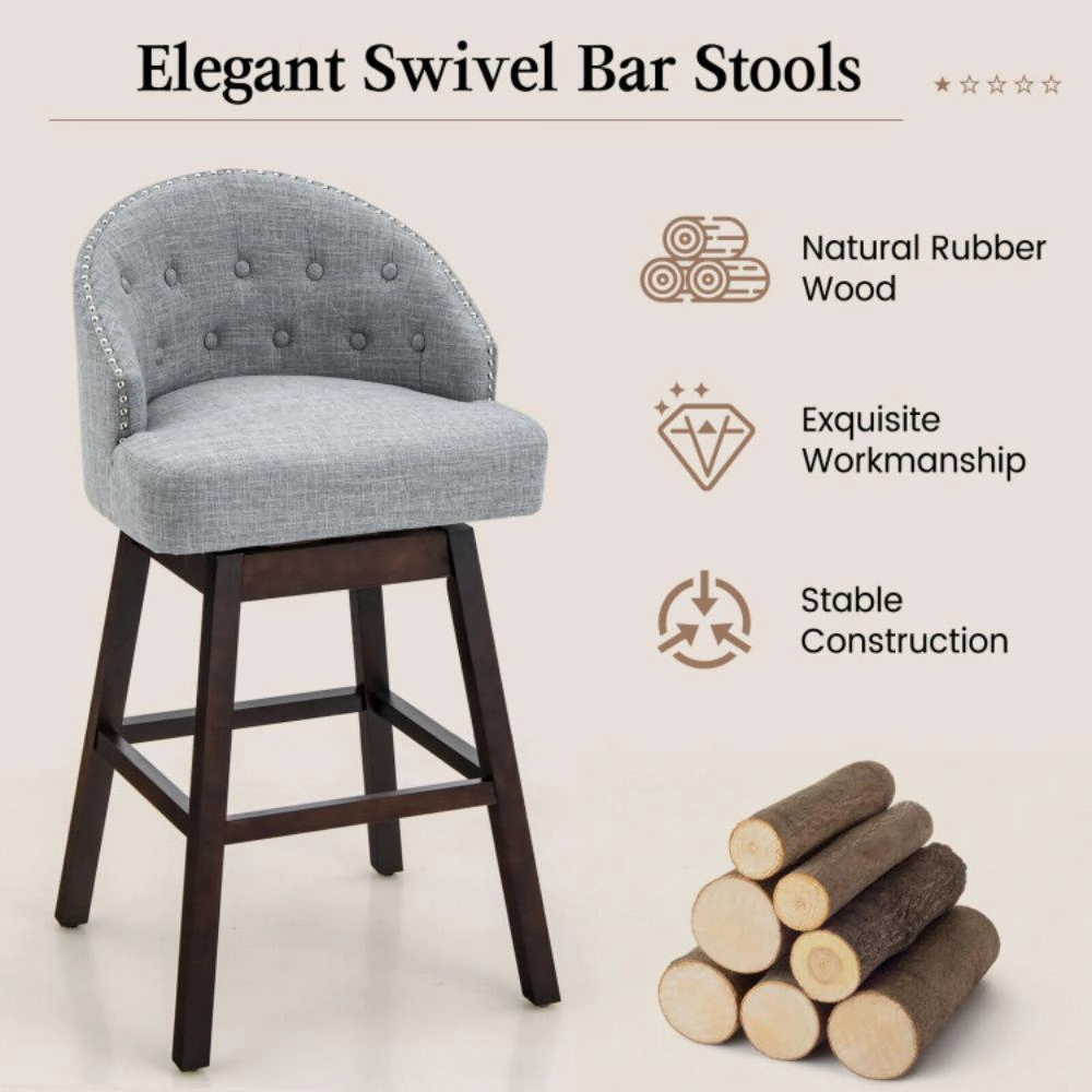 Hivvago Swivel Counter Stools with Cushioned Backs and Solid Rubberwood Legs- Set of 2