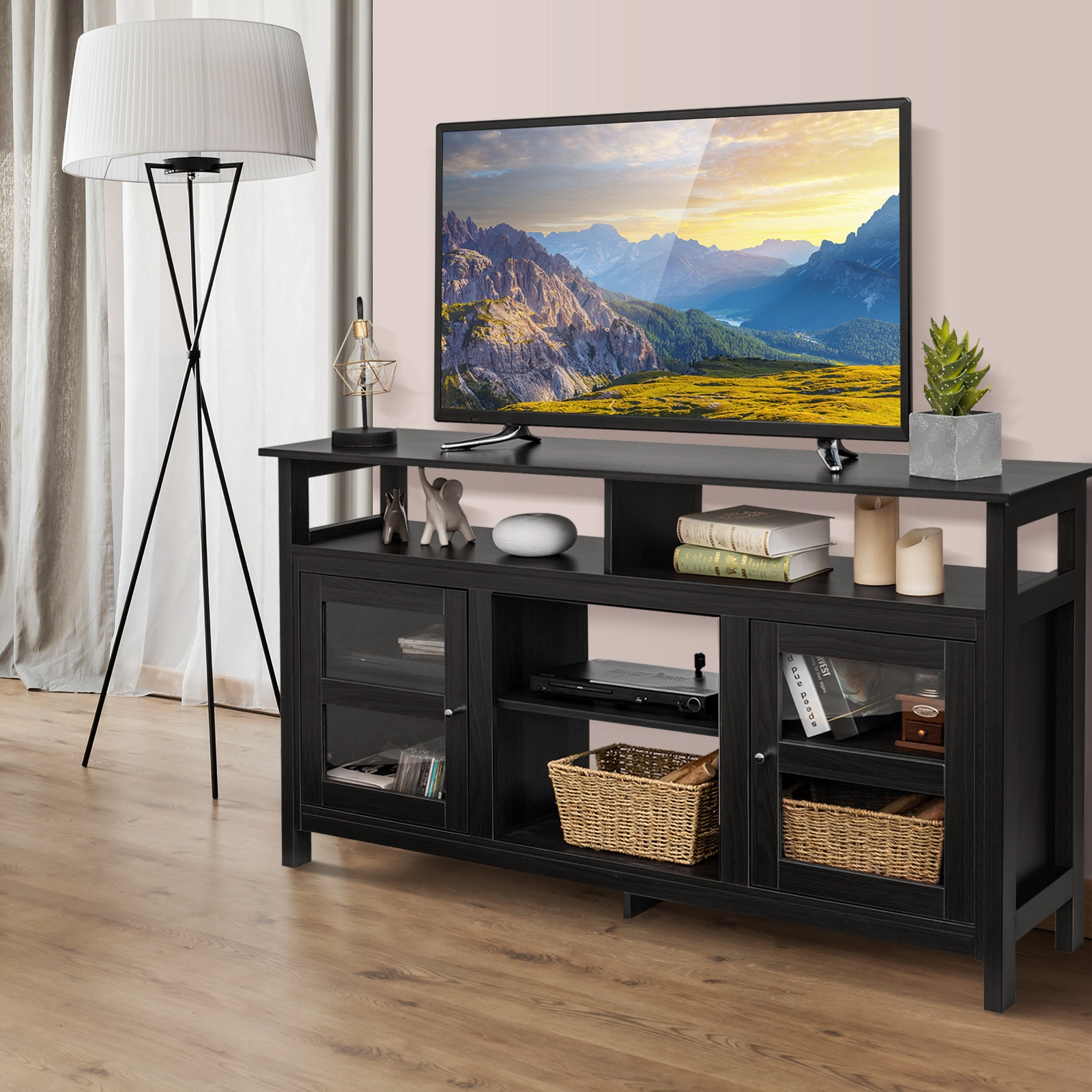SUGIFT 58-in TV Stand Entertainment Console Center with 2 Cabinets 40-lb Tabletop Capacity Black