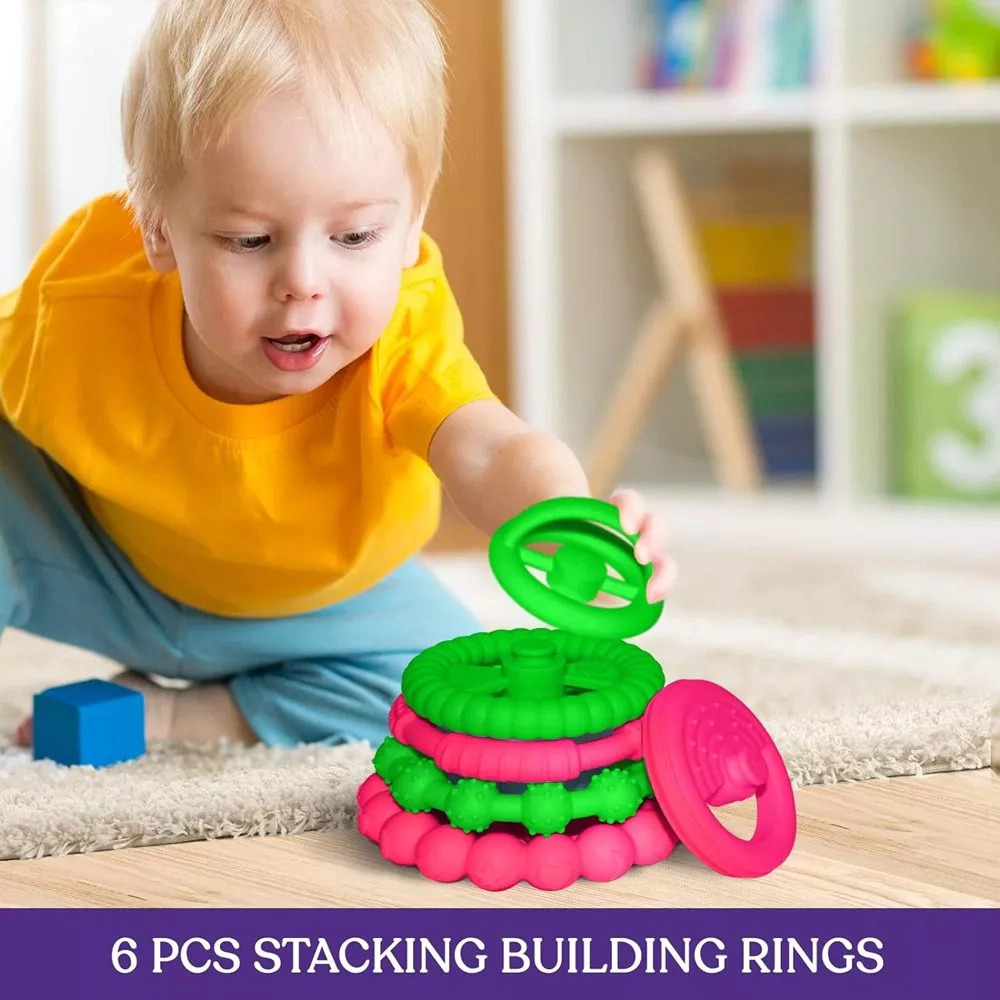 Sperric Premium Silicone Stacking Toy Teethers, Interactive and Fun Baby Toys - Teeth Soothing for 6-12 Month