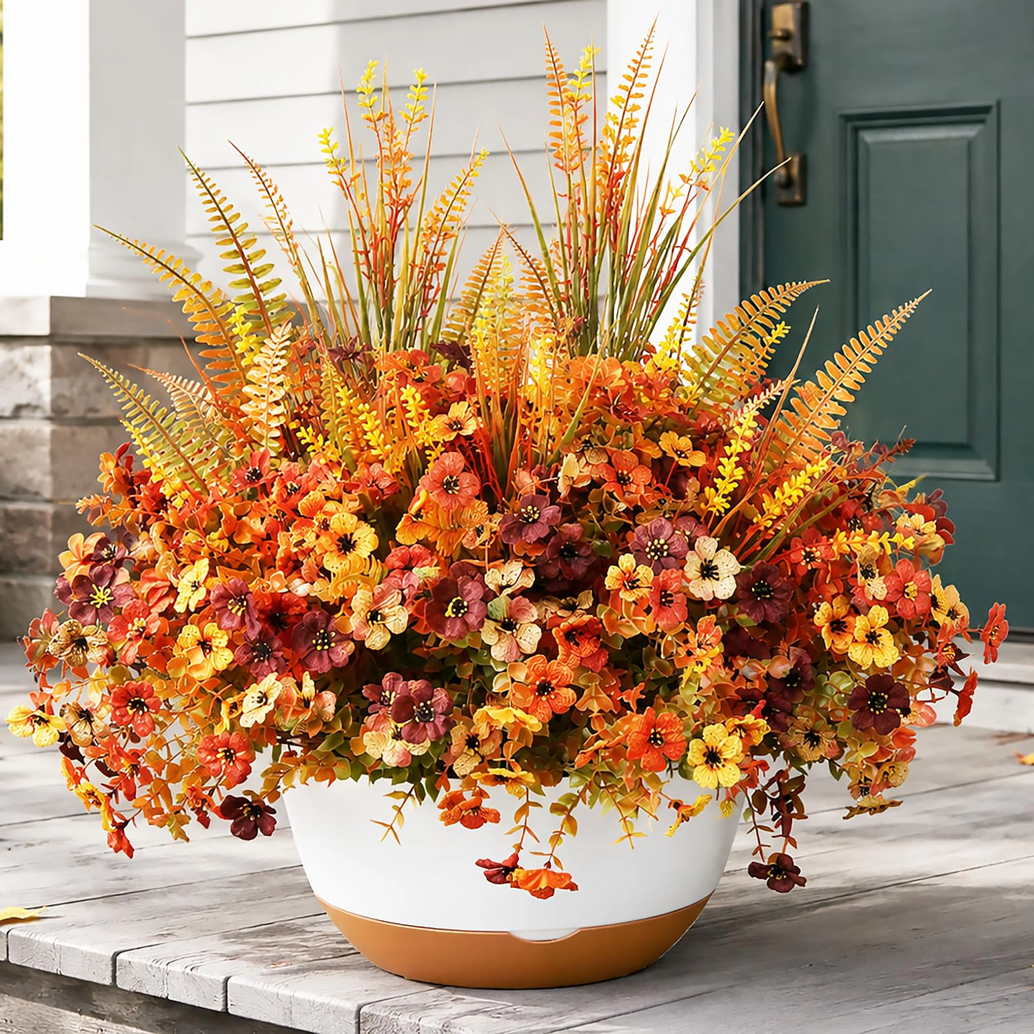 PUPWE 20 Stems Faux Fall Flowers For Outdoor Planters Full & Layered