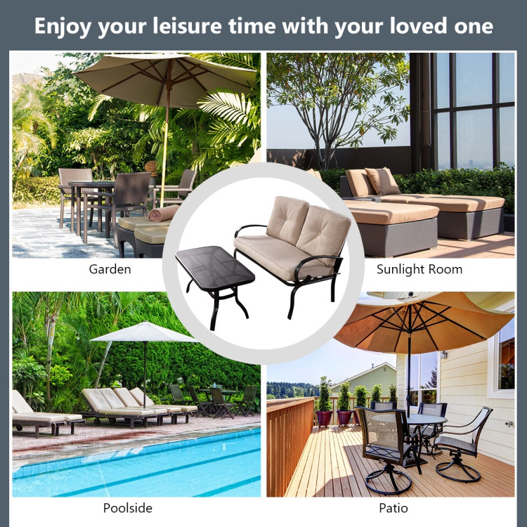 Hivvago 2 Pieces Patio Outdoor Cushioned Coffee Table Seat