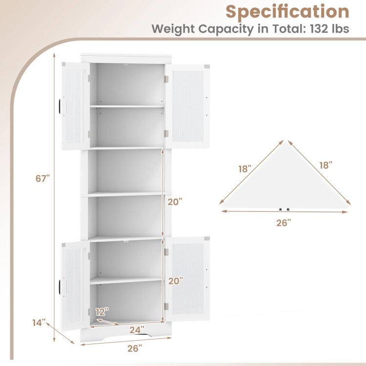 Hivvago 67 Inch Tall Corner Cabinet Triangular Buffet Cabinet With Tempered Glass Doors